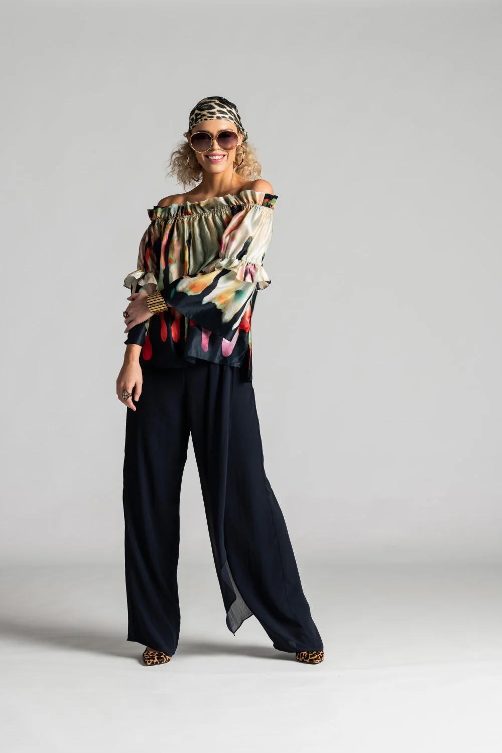 Paula Ryan Drape Front Chiffon Pant - Navy - Image 2