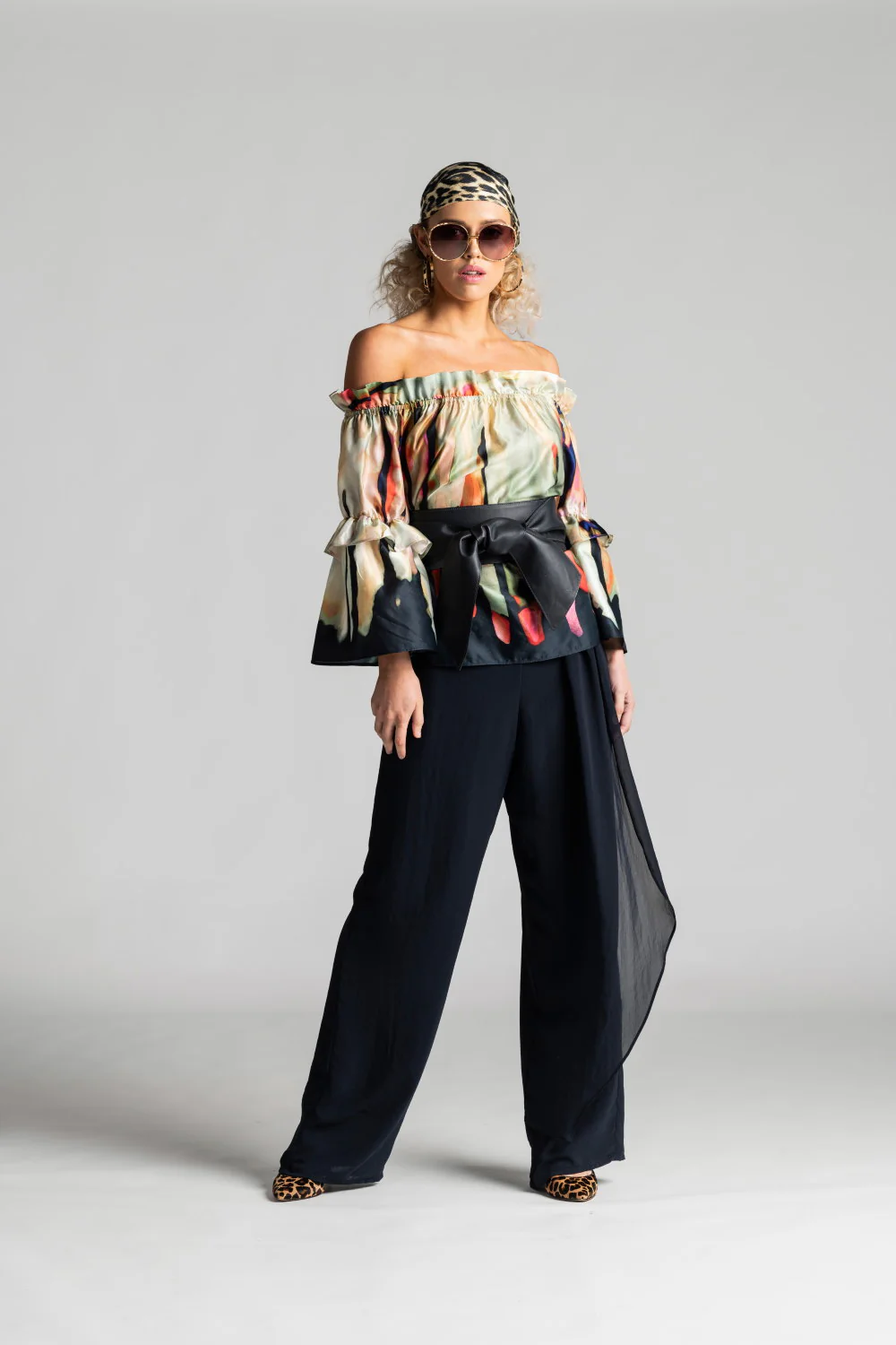 Paula Ryan Drape Front Chiffon Pant - Navy - Image 3
