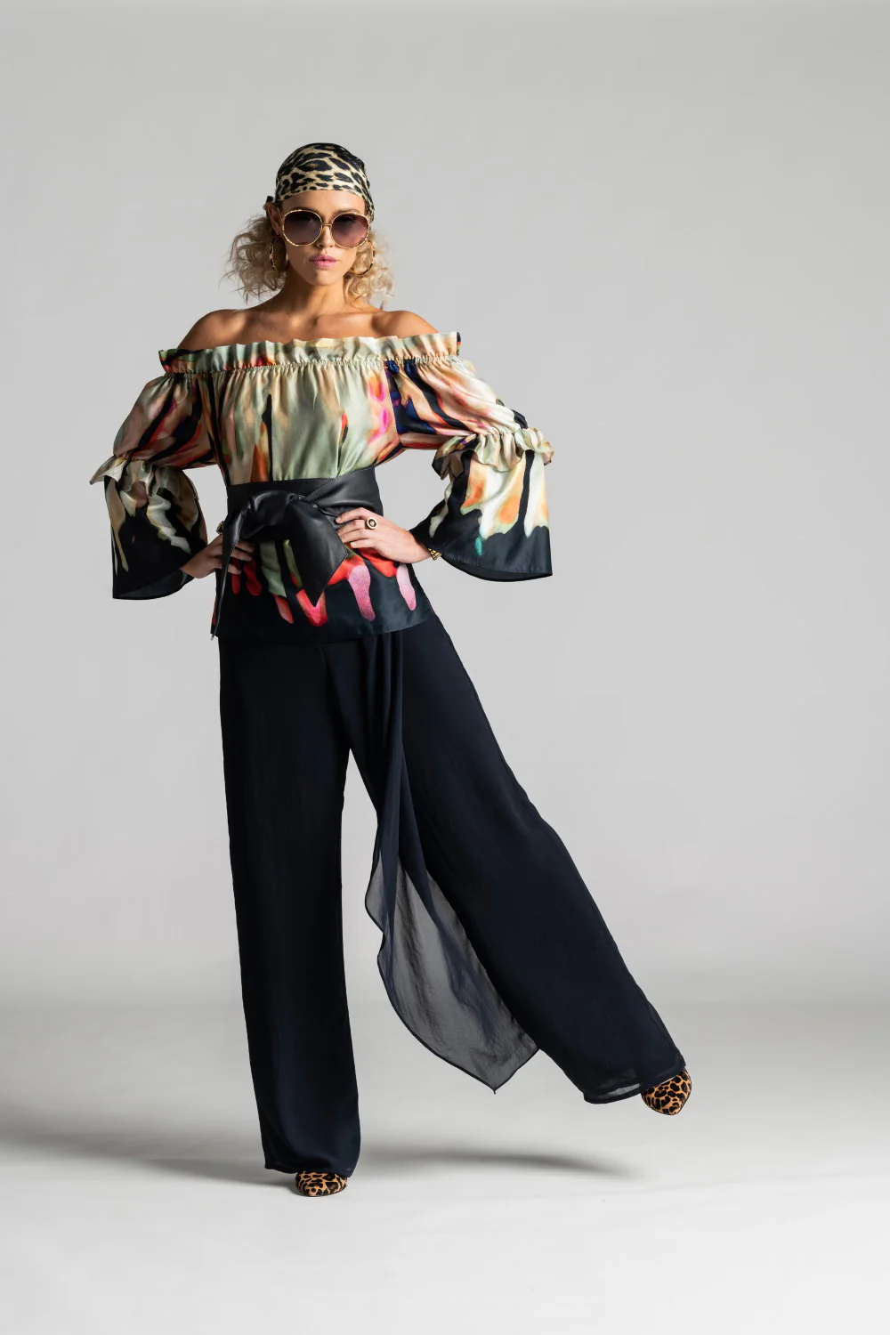 Paula Ryan Drape Front Chiffon Pant - Navy - Image 4