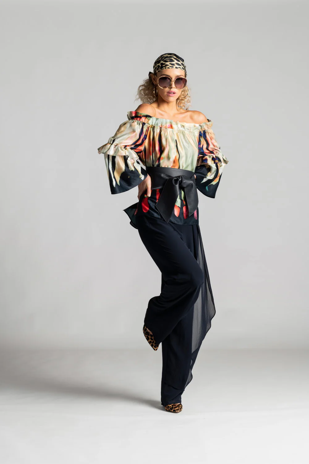 Paula Ryan Drape Front Chiffon Pant - Navy - Image 5