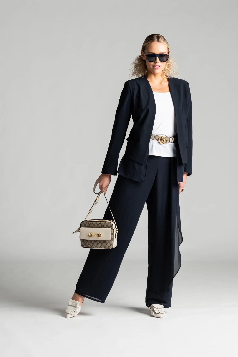 Paula Ryan Drape Front Chiffon Pant - Navy - Image 6