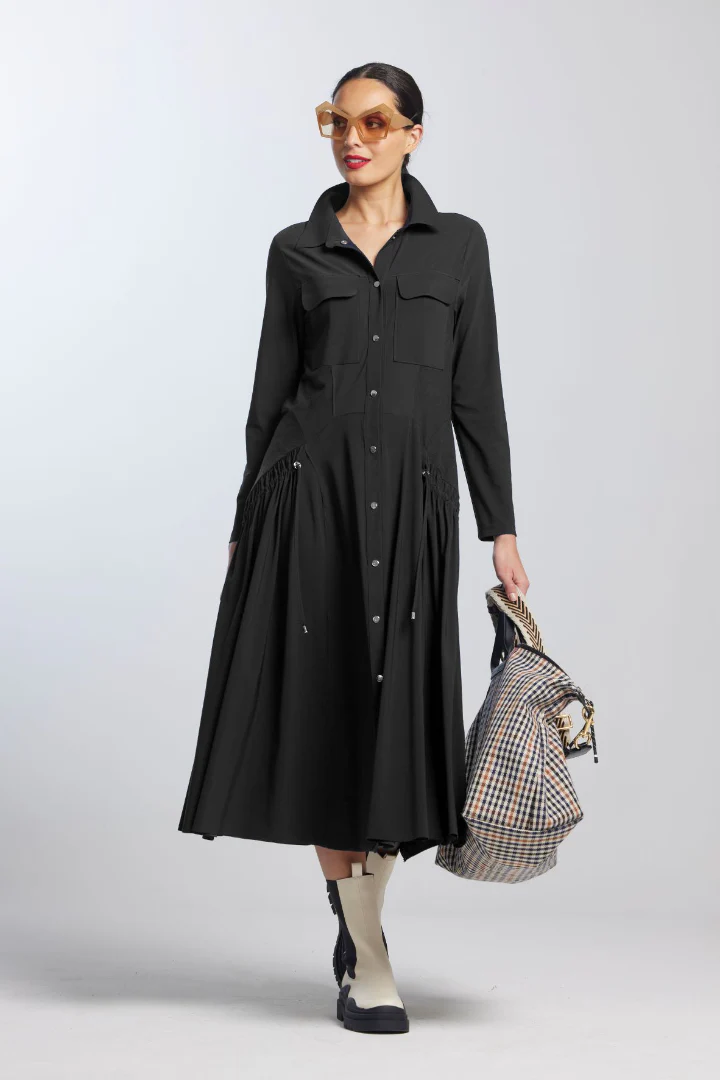 Paula Ryan Drawcord Shirt Dress - Black