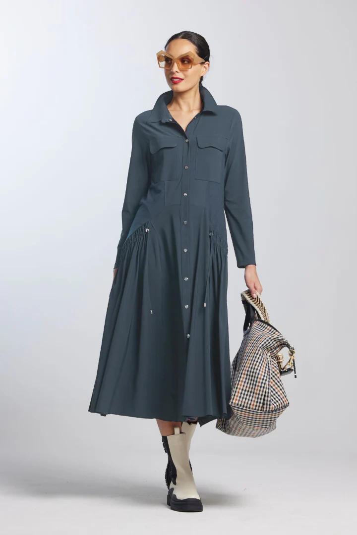 Paula Ryan Drawcord Shirt Dress - Ironsand