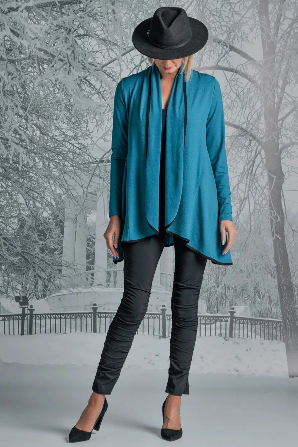 Paula Ryan Easy Fit Panelled Cardigan - Kingfisher/Black - Image 2