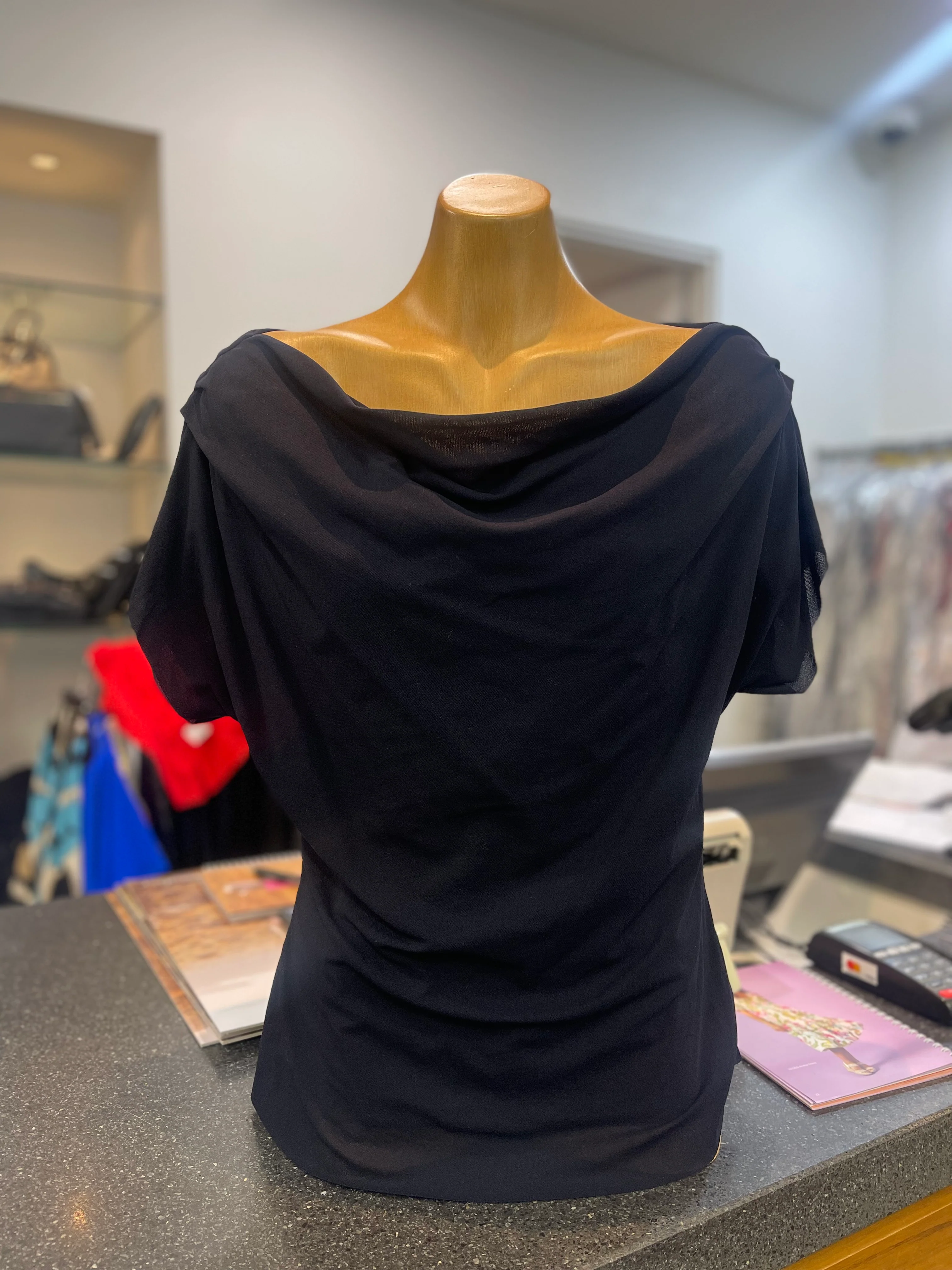 Paula Ryan Fitted Cowl Neck Top - Navy - Image 2