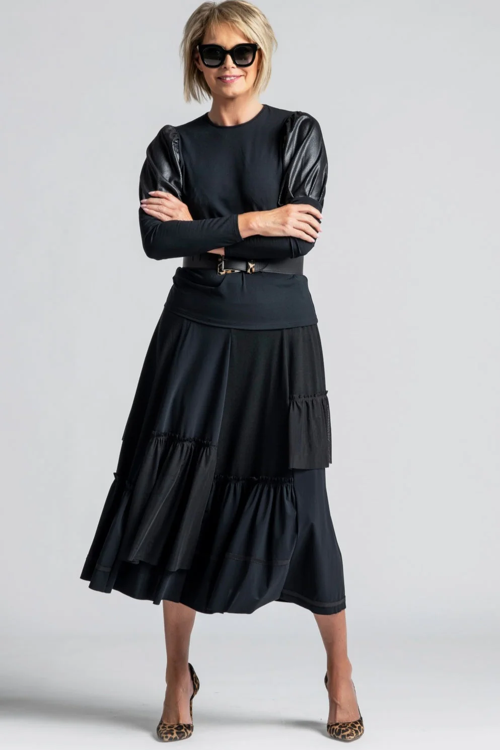Paula Ryan Layered Basque Skirt - Black - Image 3