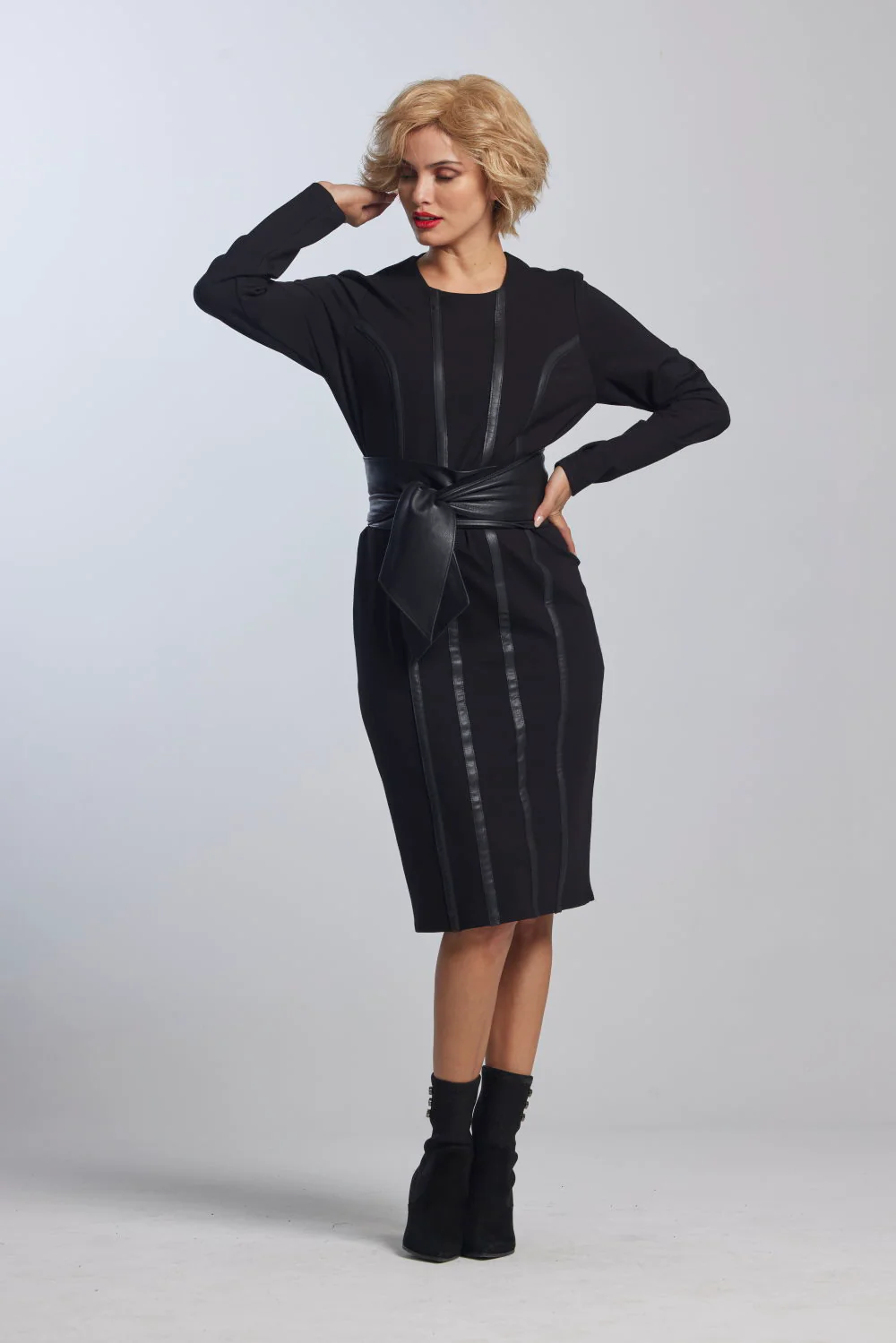 Paula Ryan Leather Trim Roma Panel Dress - Image 3