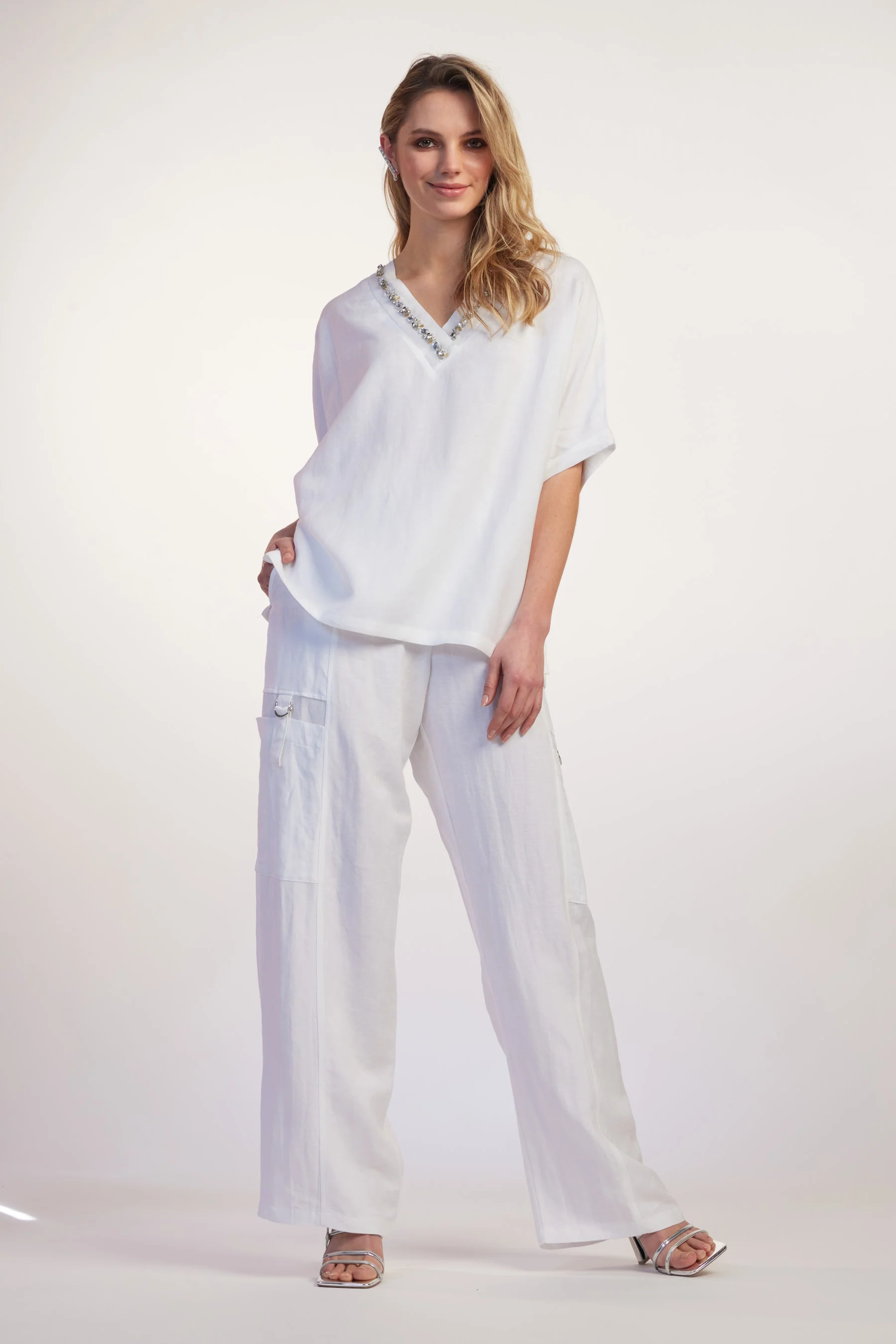 Paula Ryan Linen Soft Leg Pant - White - Image 3