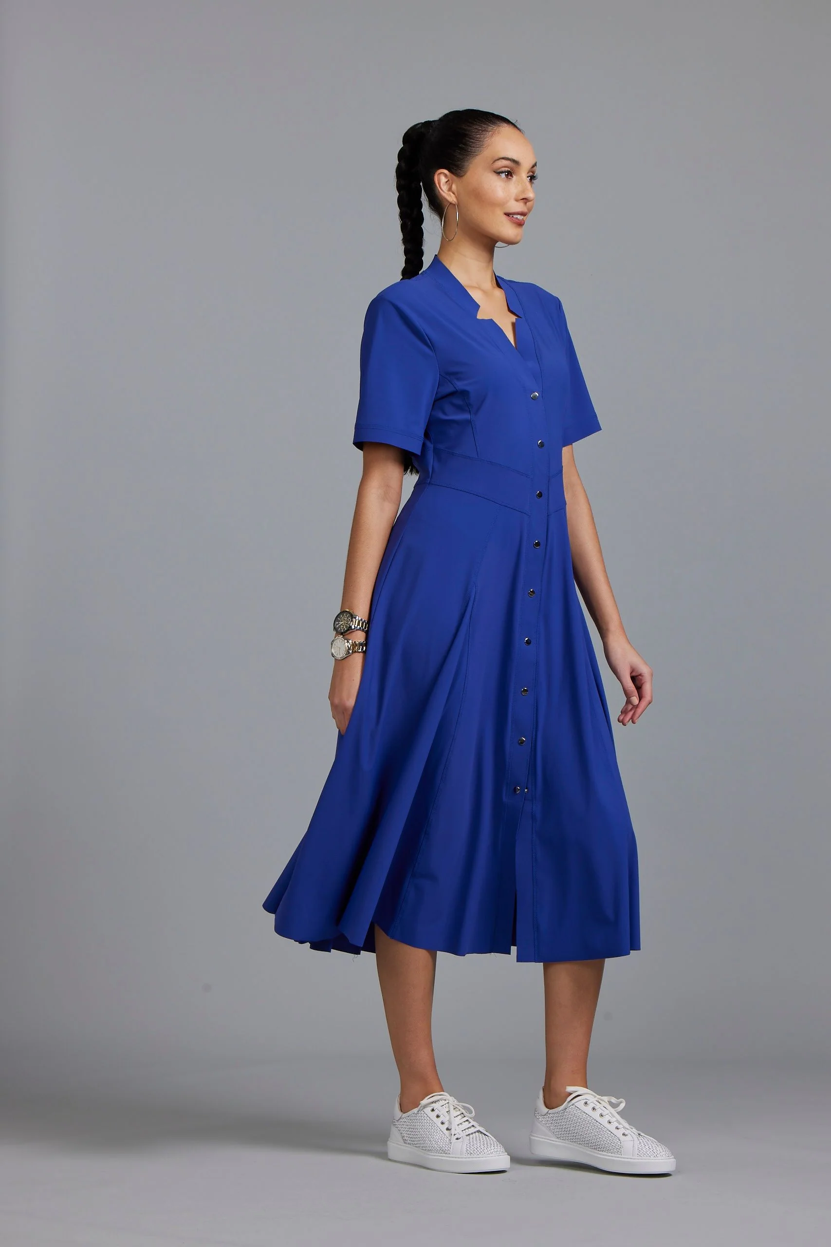 Paula Ryan Notched Neck Dome Front Shirtdress - Greek Blue - Image 2