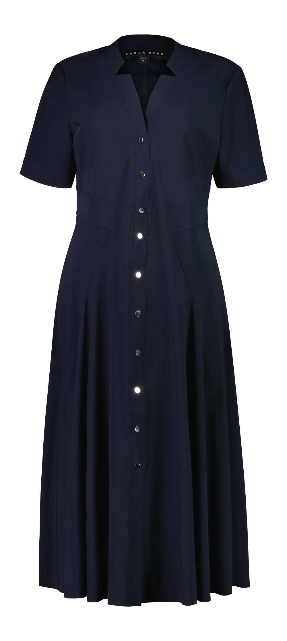 Paula Ryan Notched Neck Dome Front Shirtdress - Navy