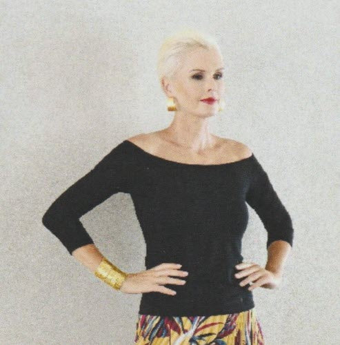 Paula Ryan Off-Shoulder 3/4 Sleeve Top - Black - Image 2