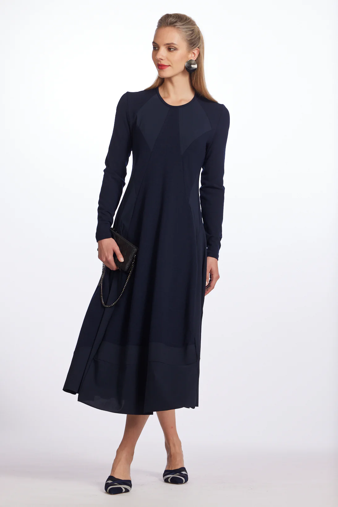 Paula Ryan Panel Flared Dress - Navy - Image 3