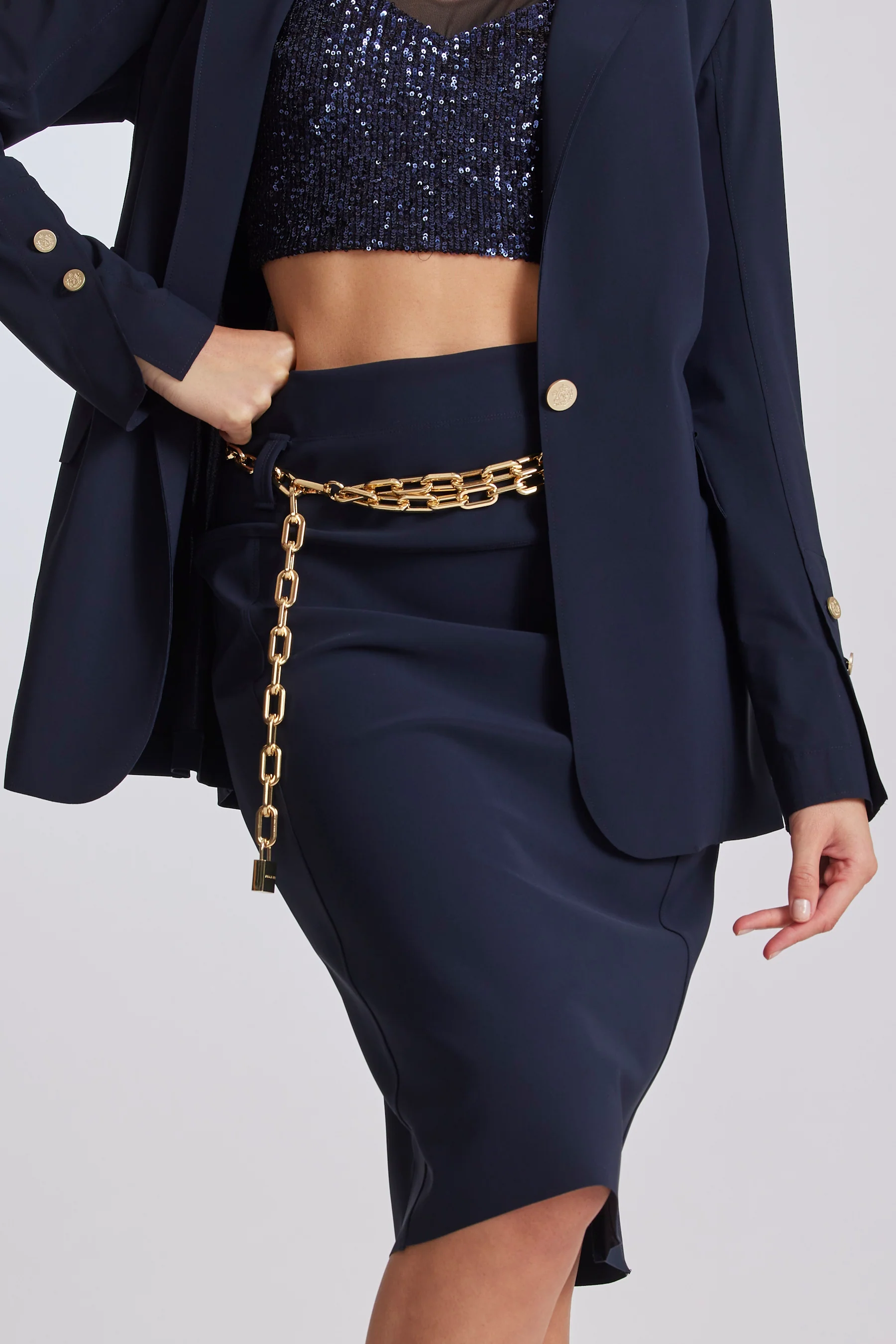 Paula Ryan Panelled Basque Pencil Skirt - Black