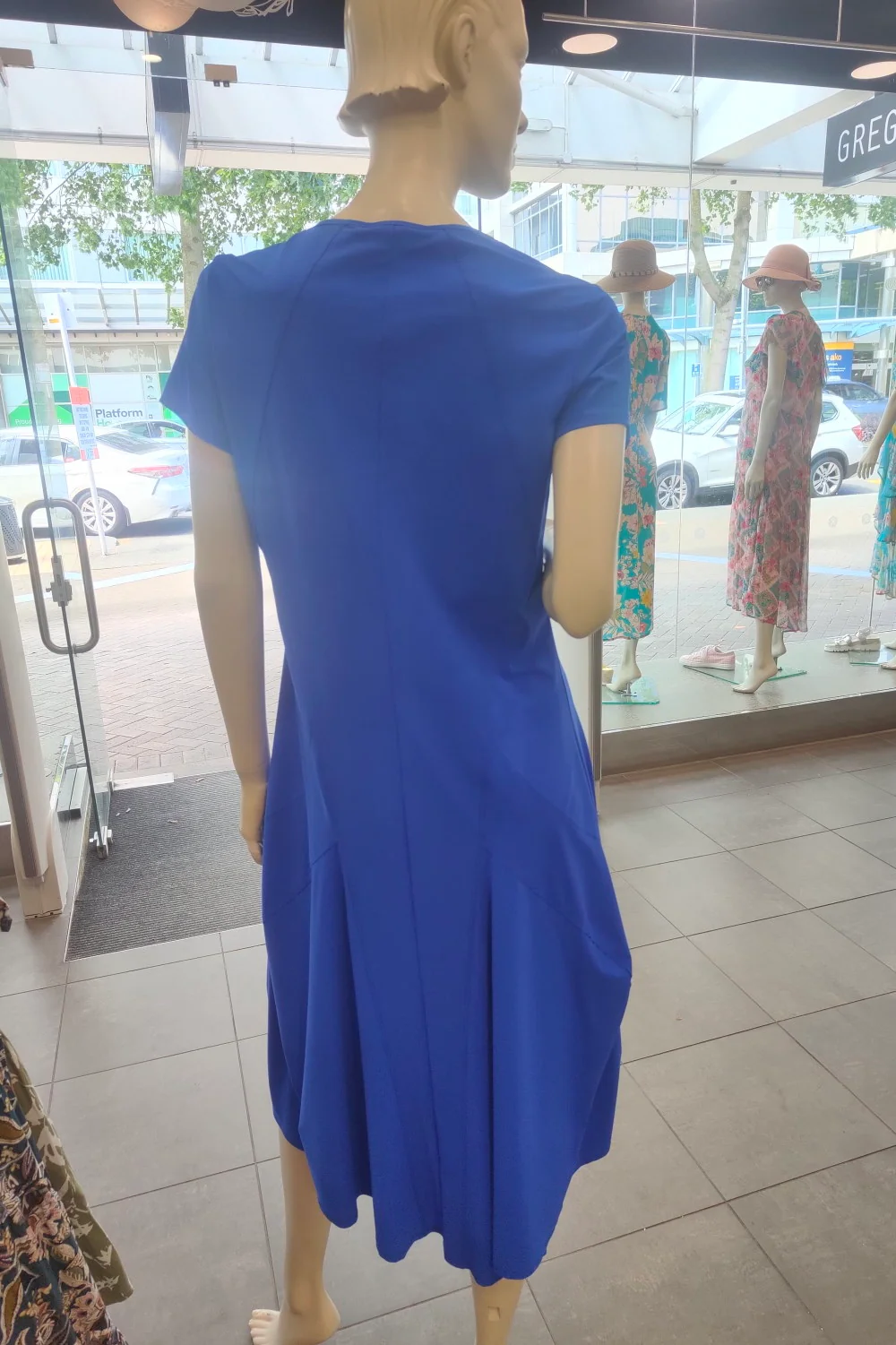 Paula Ryan Panelled Godet Cap Sleeve Tulip Dress - Greek Blue - Image 2