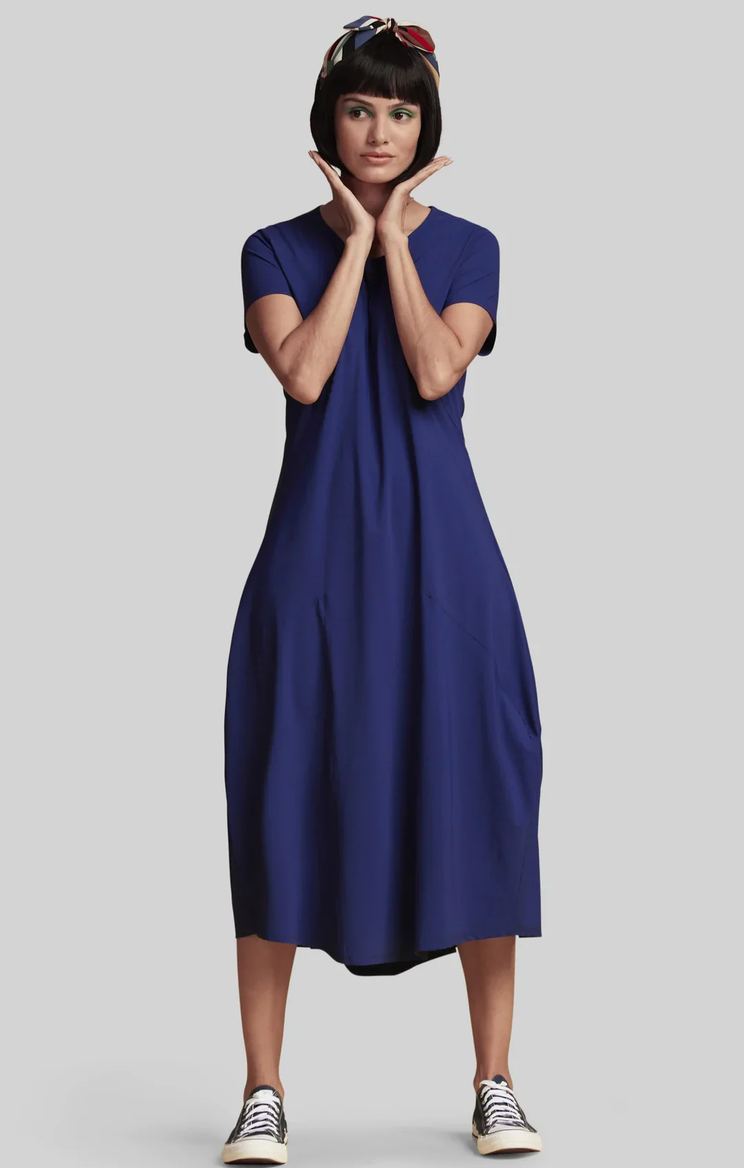 Paula Ryan Panelled Godet Cap Sleeve Tulip Dress - Indigo