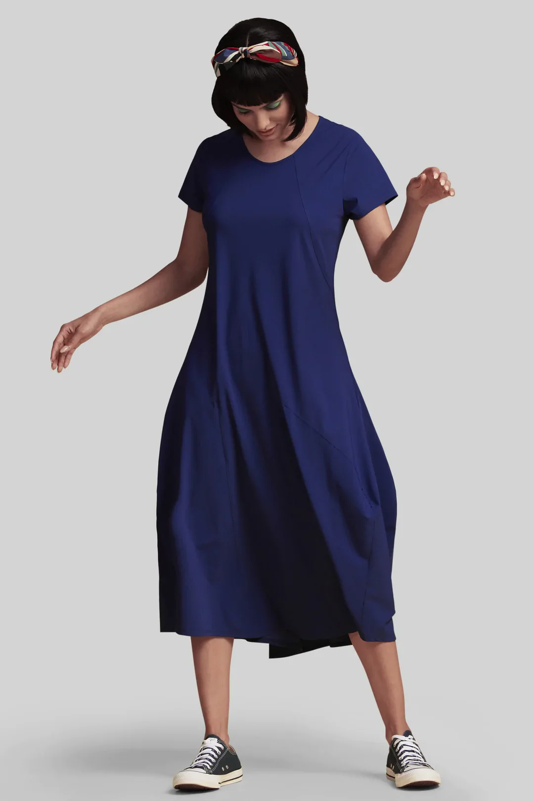 Paula Ryan Panelled Godet Cap Sleeve Tulip Dress - Indigo - Image 2
