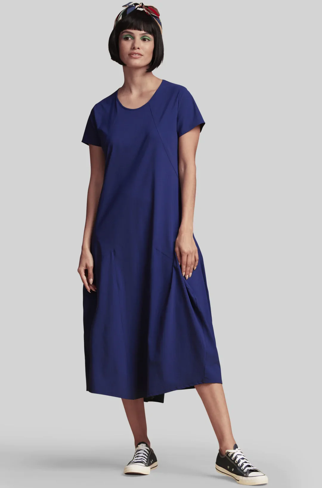Paula Ryan Panelled Godet Cap Sleeve Tulip Dress - Indigo - Image 3