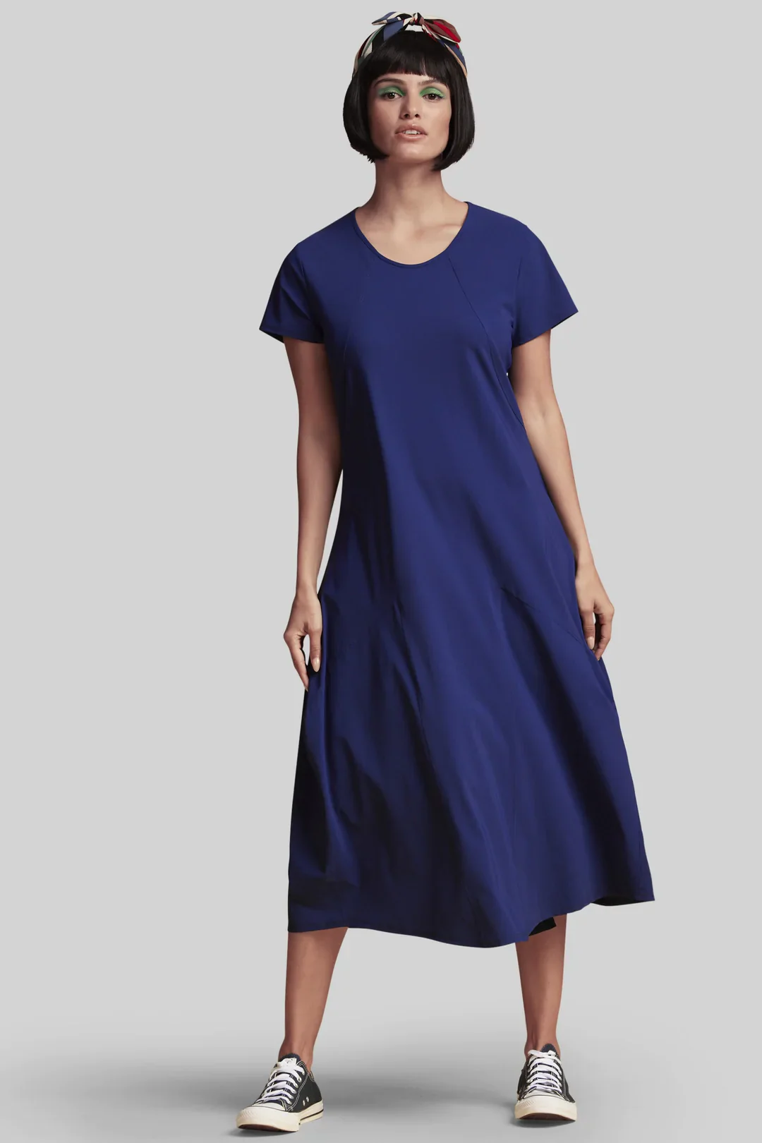Paula Ryan Panelled Godet Cap Sleeve Tulip Dress - Indigo - Image 4