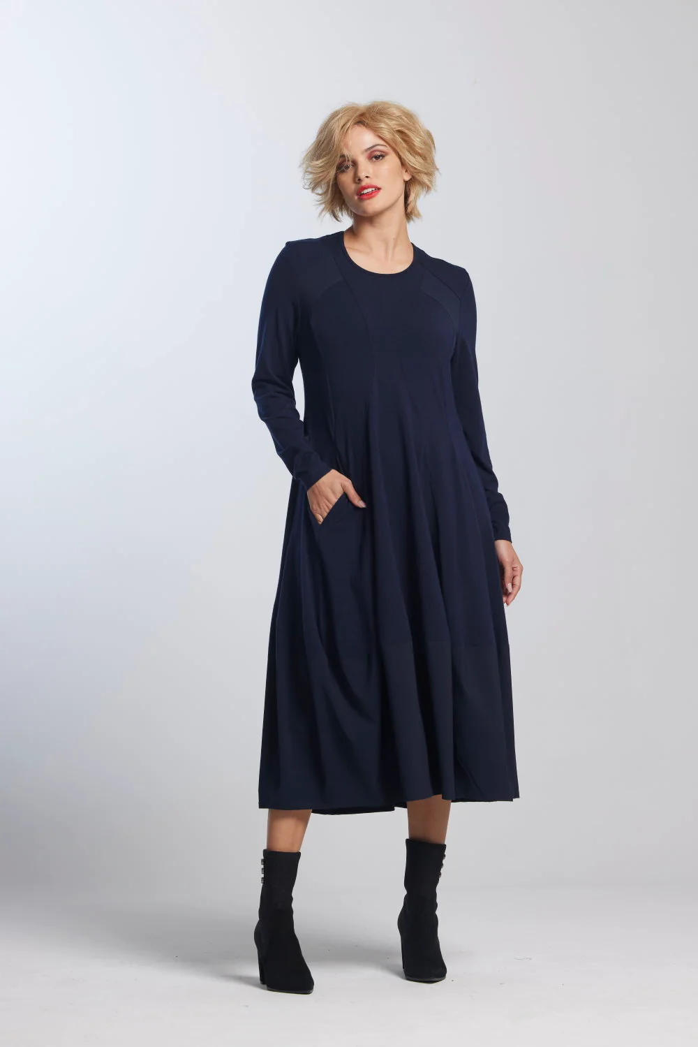 Paula Ryan Panelled Tulip Hem Dress - French Navy