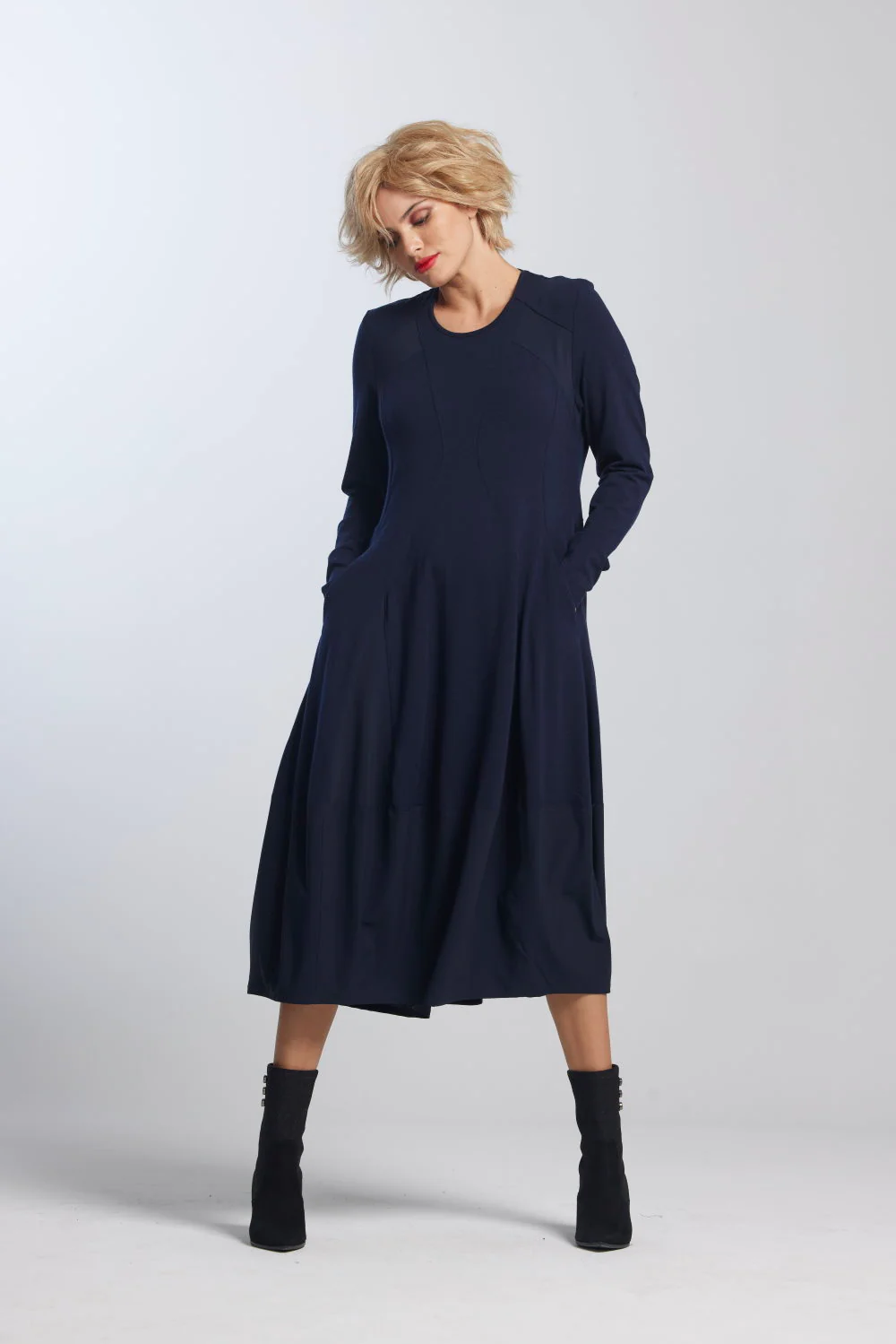 Paula Ryan Panelled Tulip Hem Dress - French Navy - Image 2
