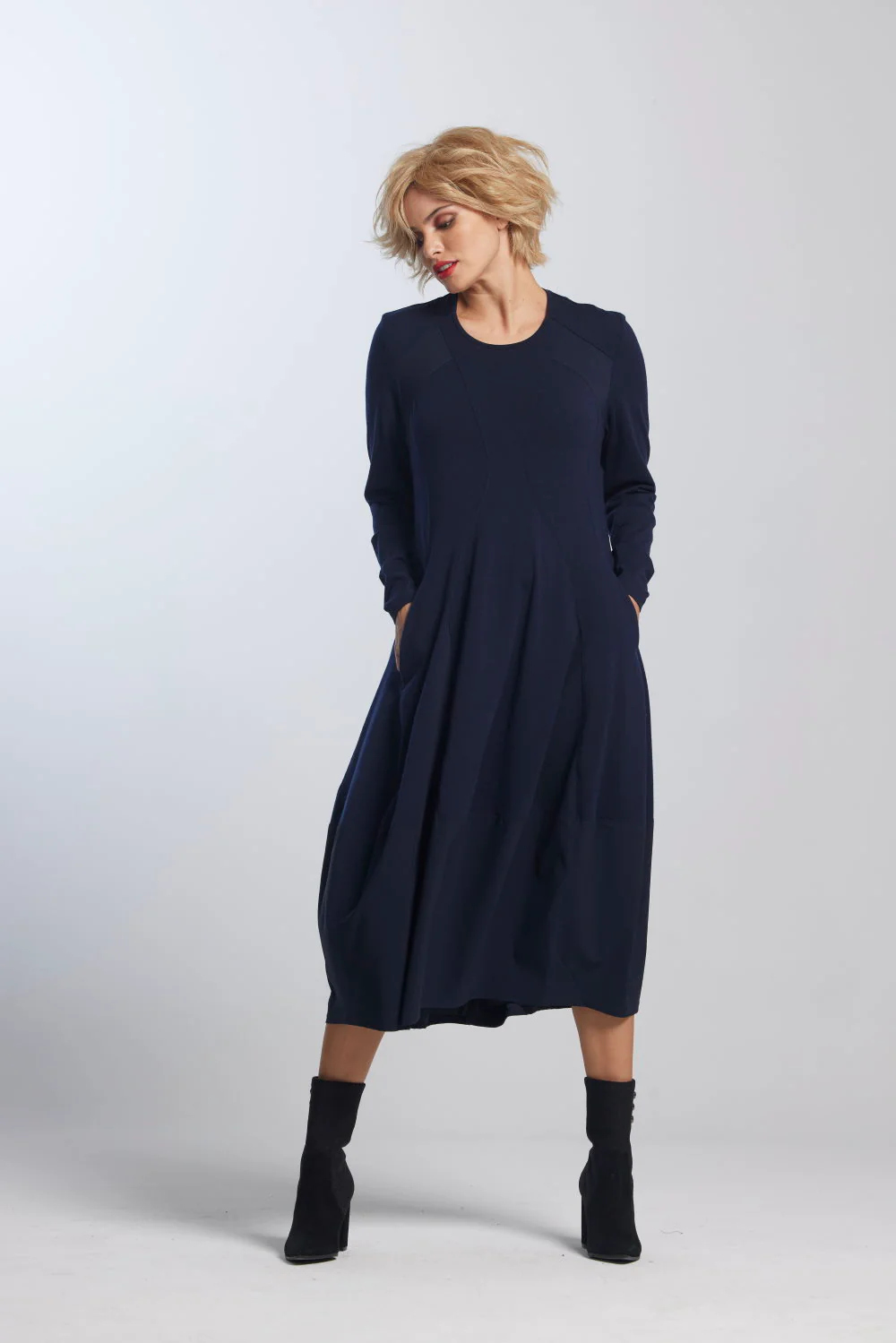 Paula Ryan Panelled Tulip Hem Dress - French Navy - Image 3
