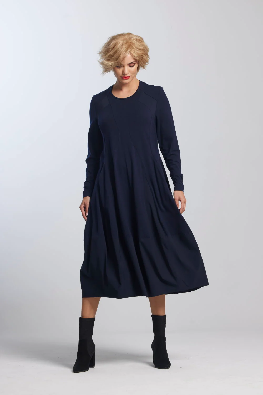 Paula Ryan Panelled Tulip Hem Dress - French Navy - Image 6