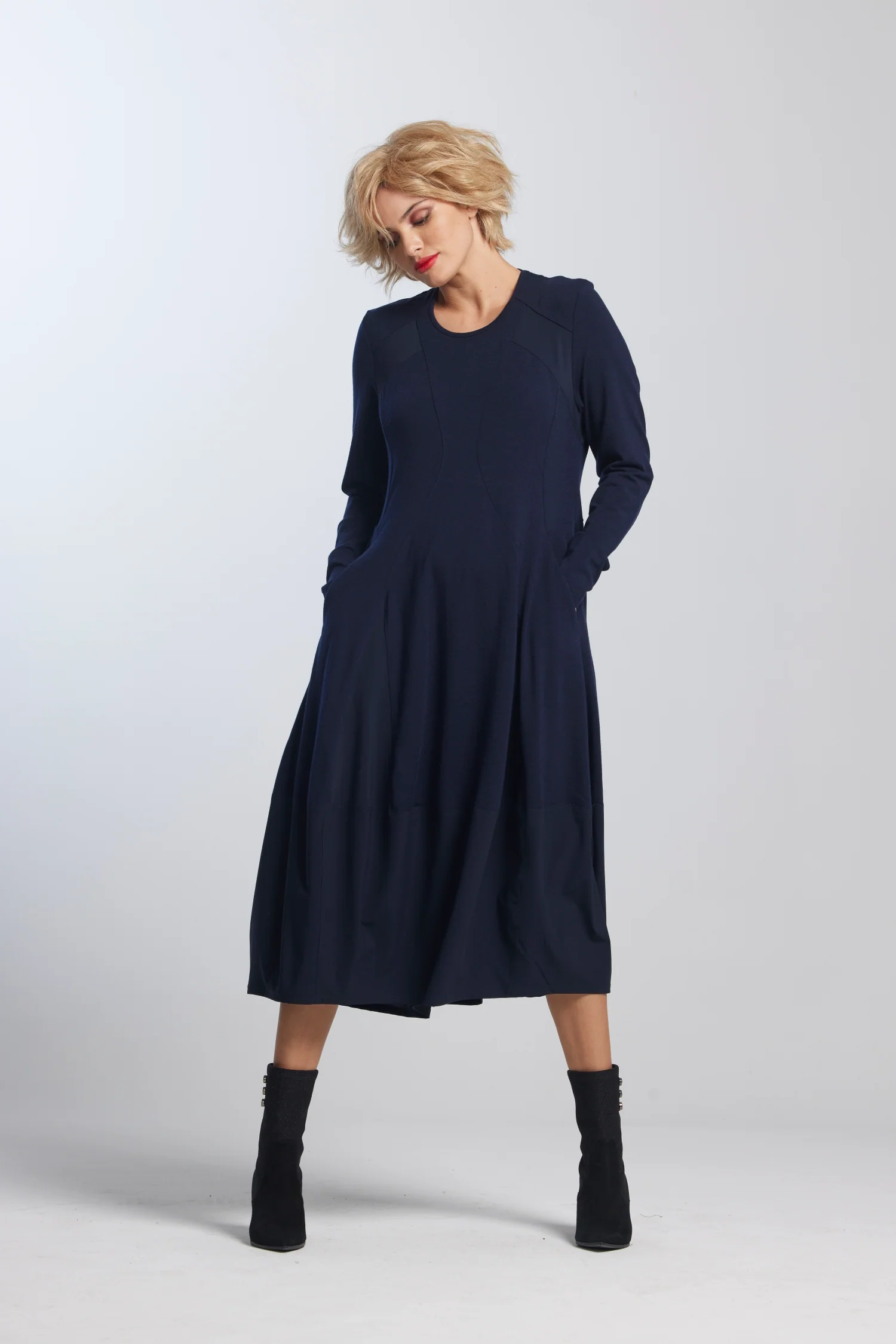 Paula Ryan Panelled Tulip Hem Dress - Starling Merino - Image 5