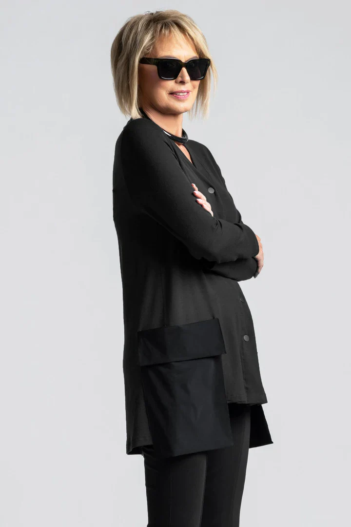 Paula Ryan Patch Pocket Cardi -Black