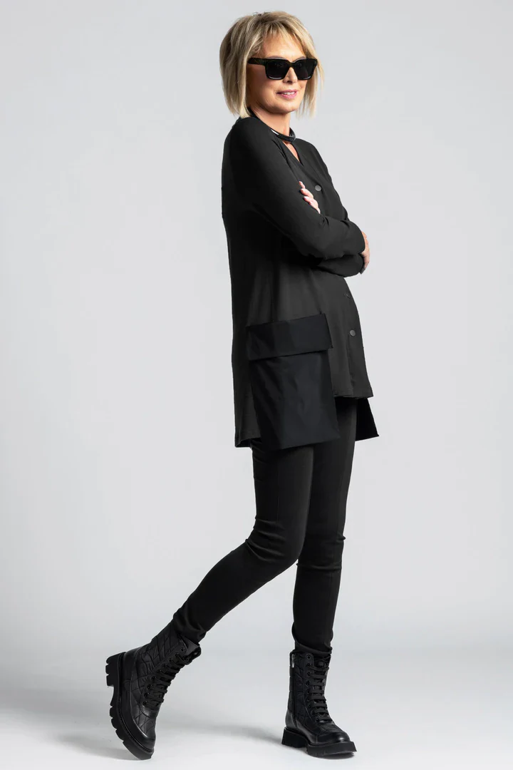 Paula Ryan Patch Pocket Cardi -Black - Image 2