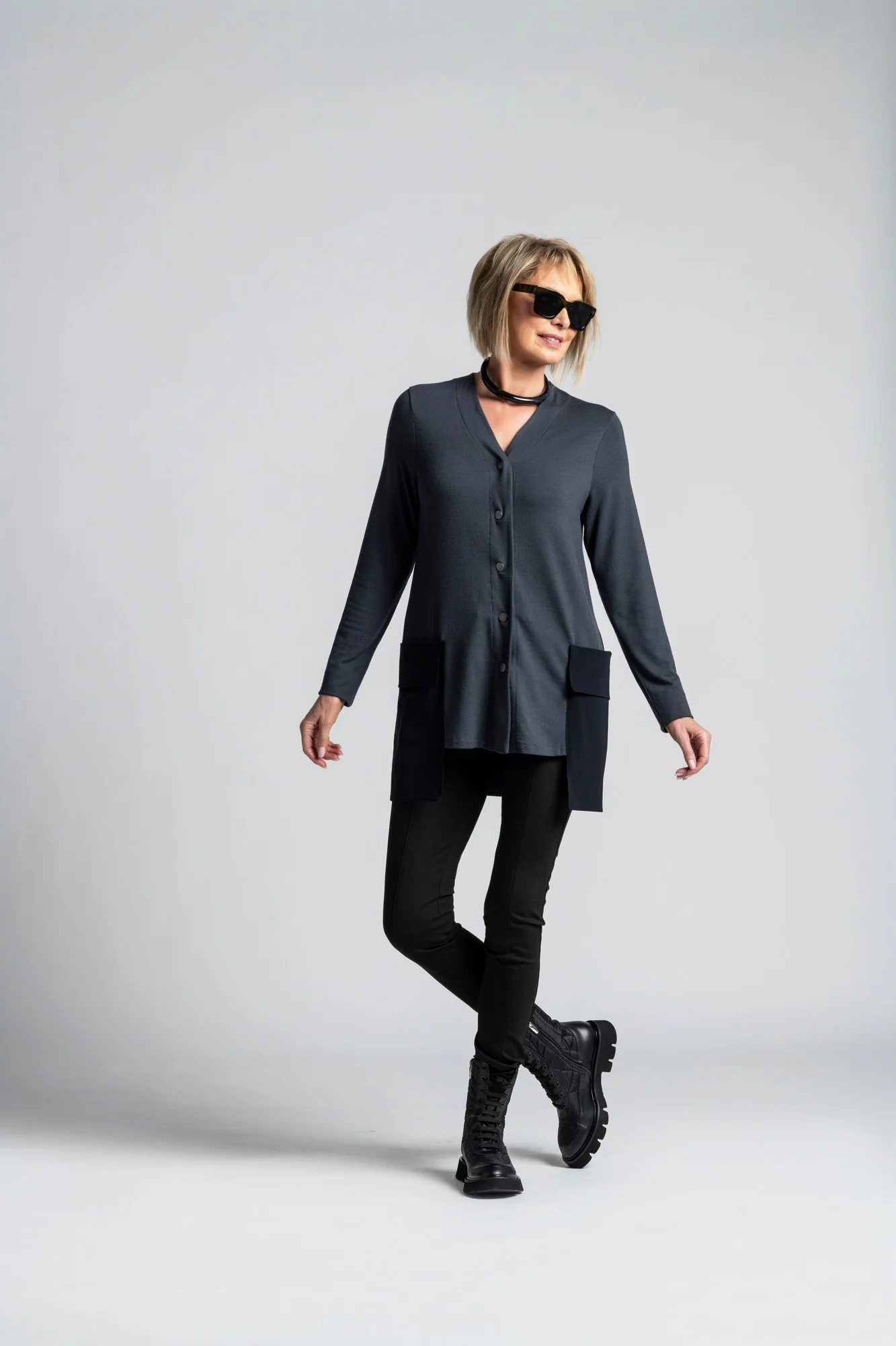 Paula Ryan Patch Pocket Cardi -Black - Image 3
