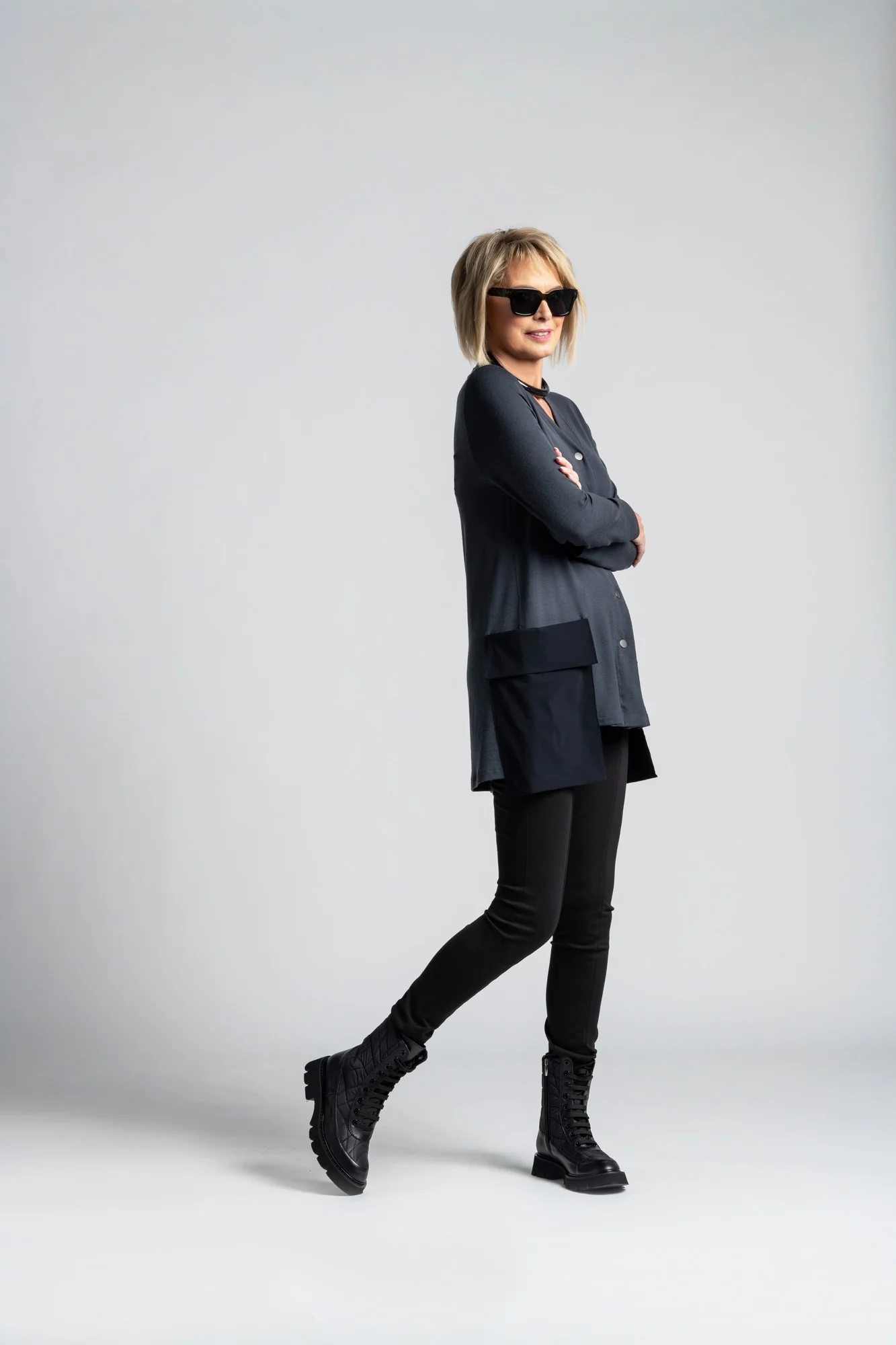 Paula Ryan Patch Pocket Cardi -Black - Image 6
