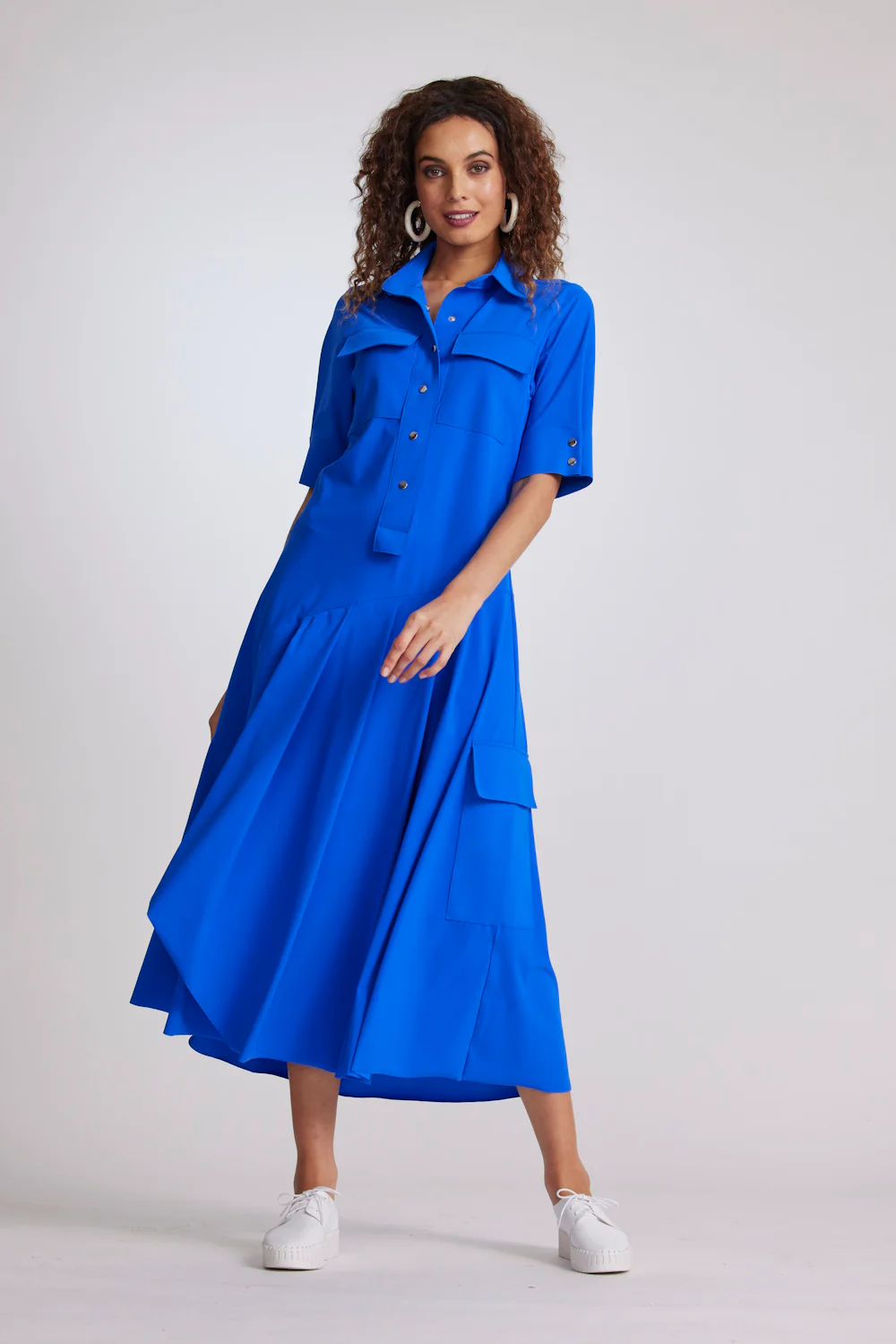 Paula Ryan Pocketed Shirt Dress - Blue - Image 2