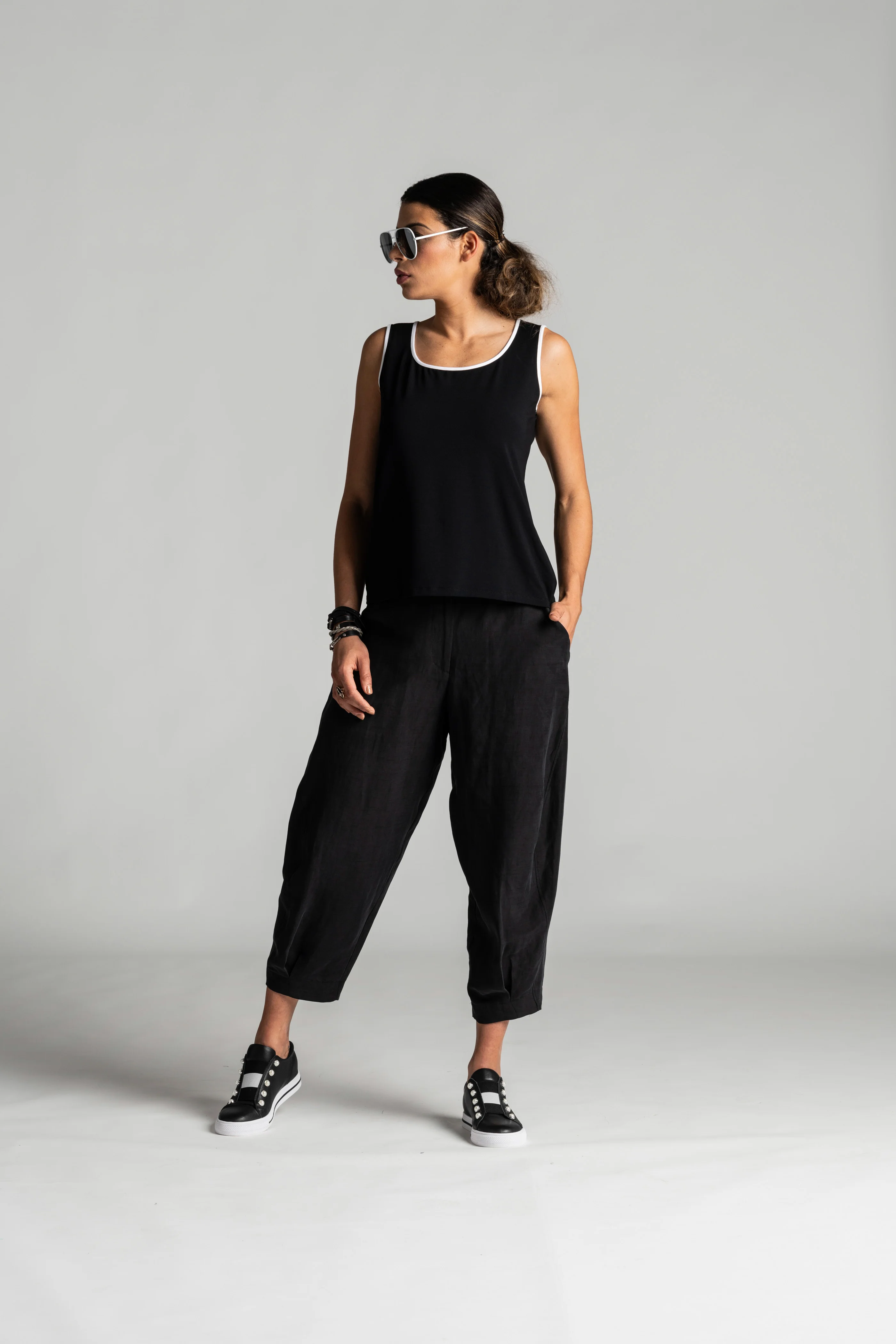 Paula Ryan Relaxed Cropped Bell Pant - Black - Image 5