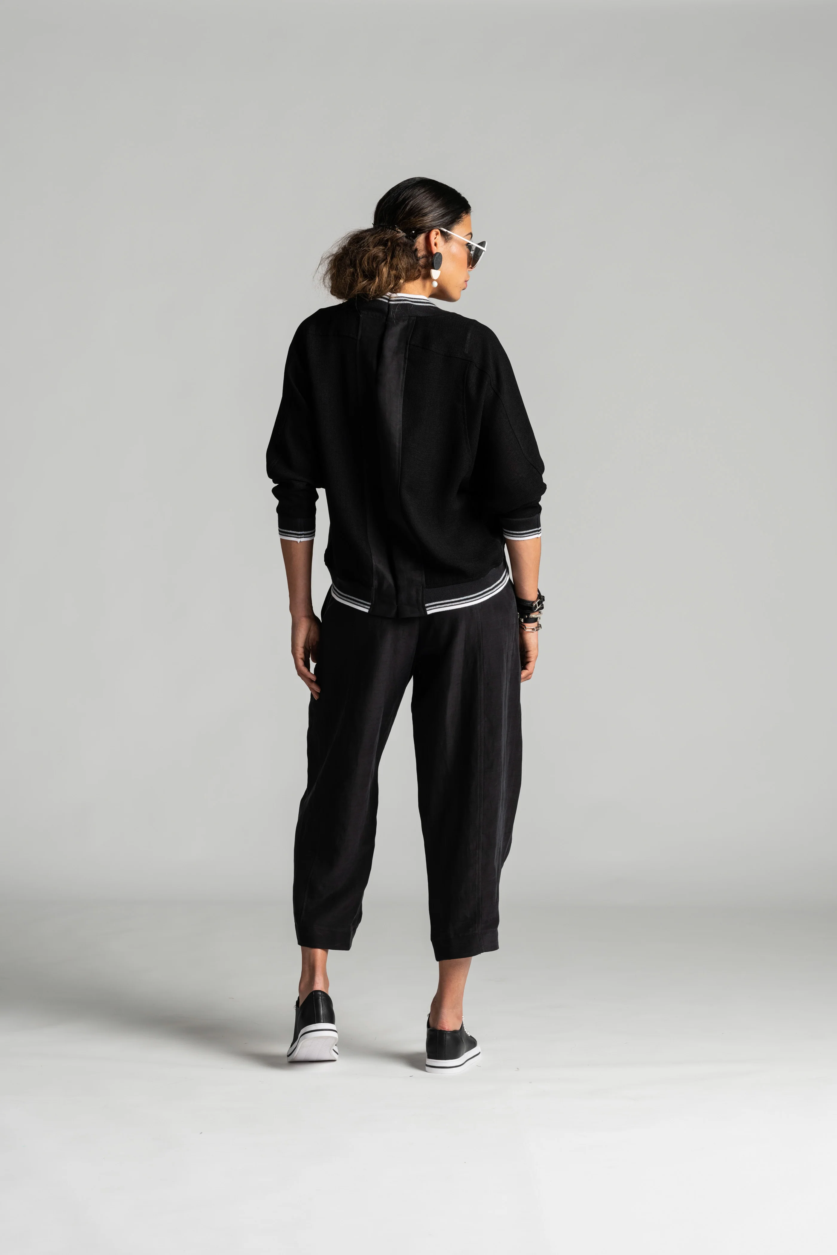Paula Ryan Relaxed Cropped Bell Pant - Black - Image 7