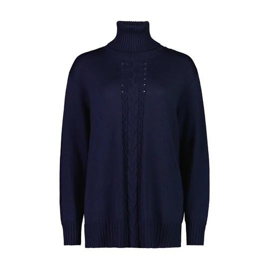 Paula Ryan Roll Neck Cable Jumper - French Navy - Image 2