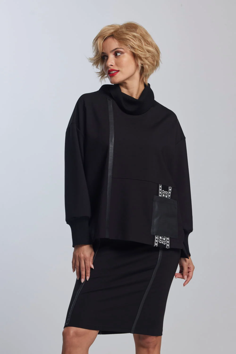 Paula Ryan Roma Merino And Leather Trim Sweater - Black - Image 2