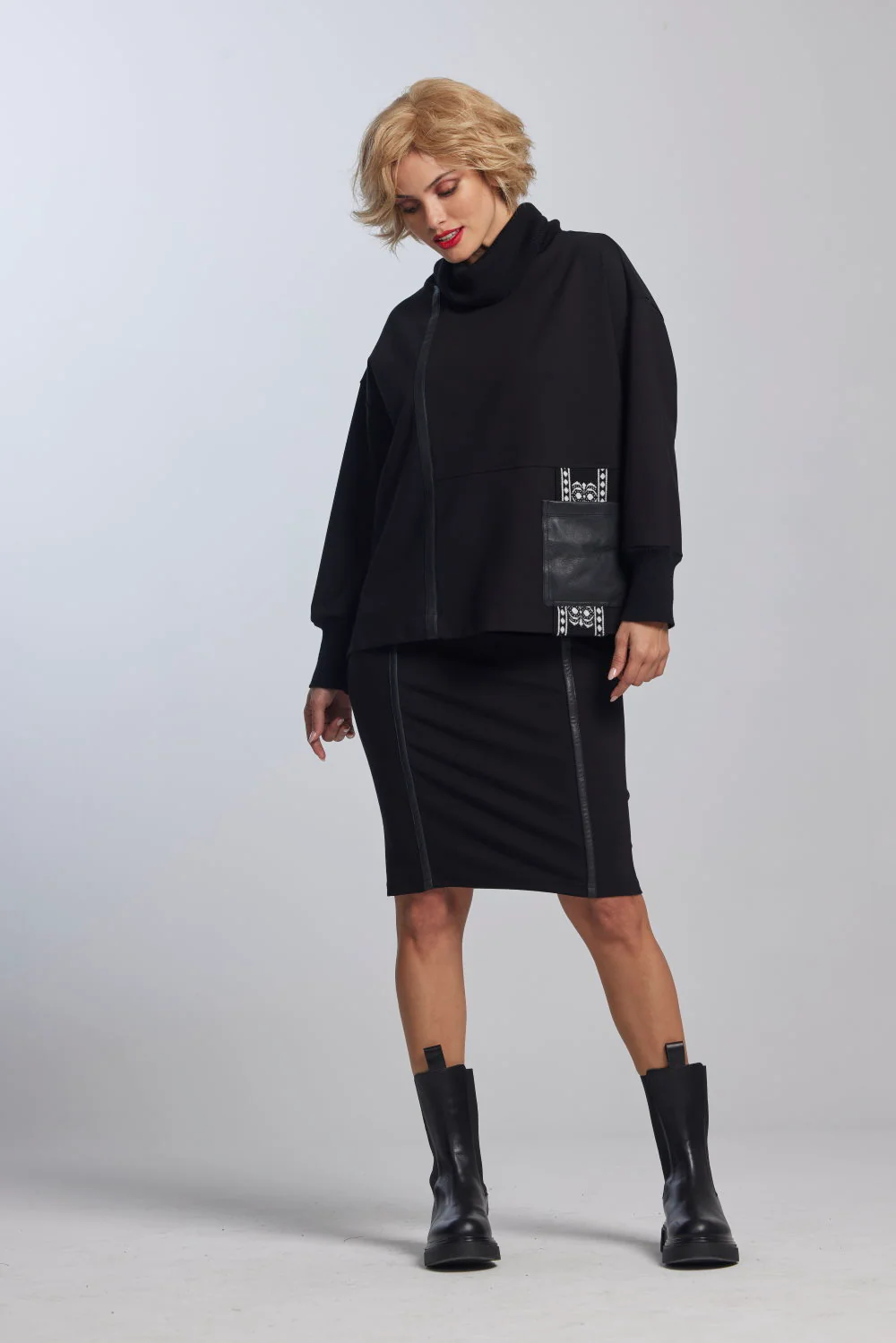 Paula Ryan Roma Merino And Leather Trim Sweater - Black - Image 3