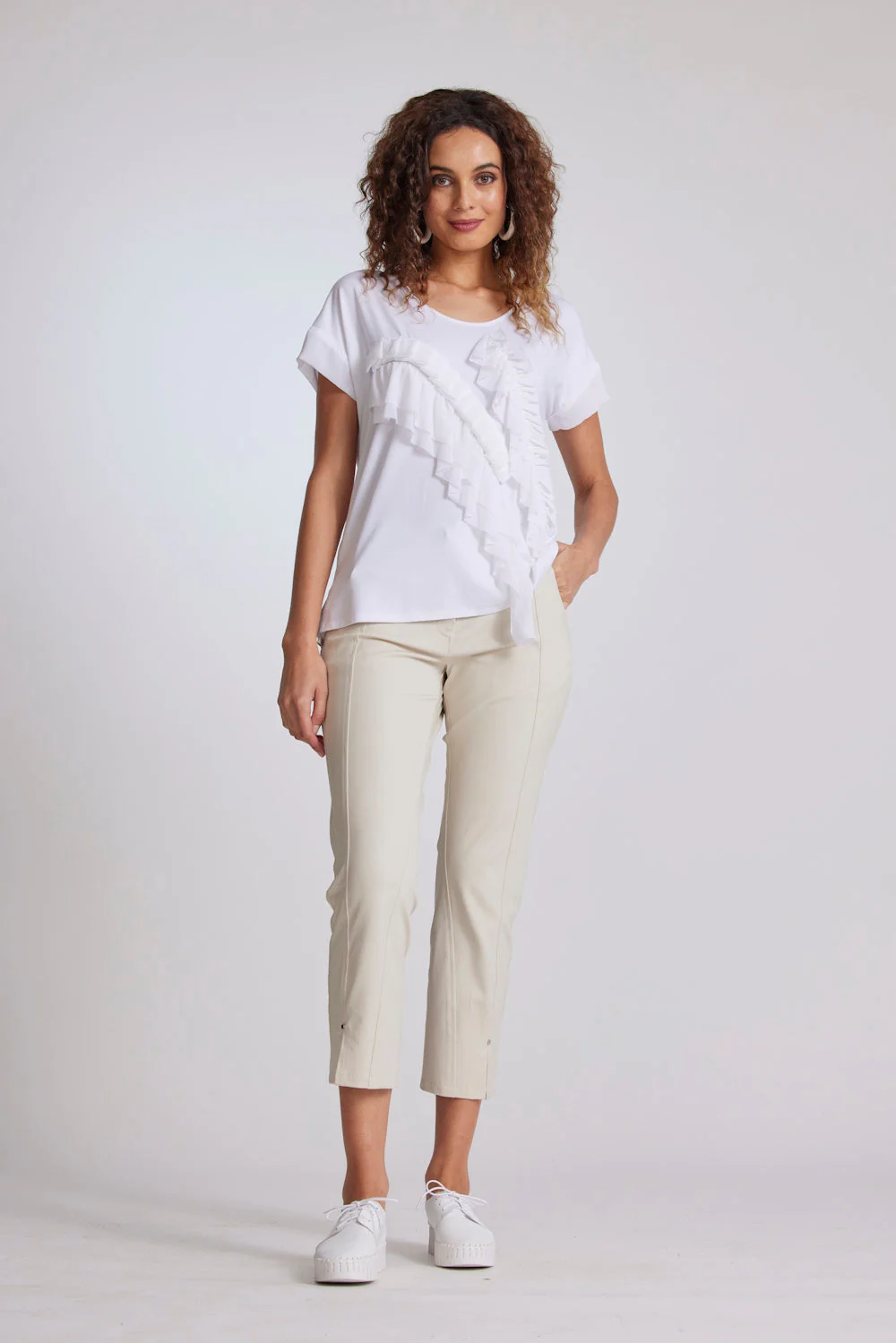 Paula Ryan Ruffle Front Top - White - Image 3