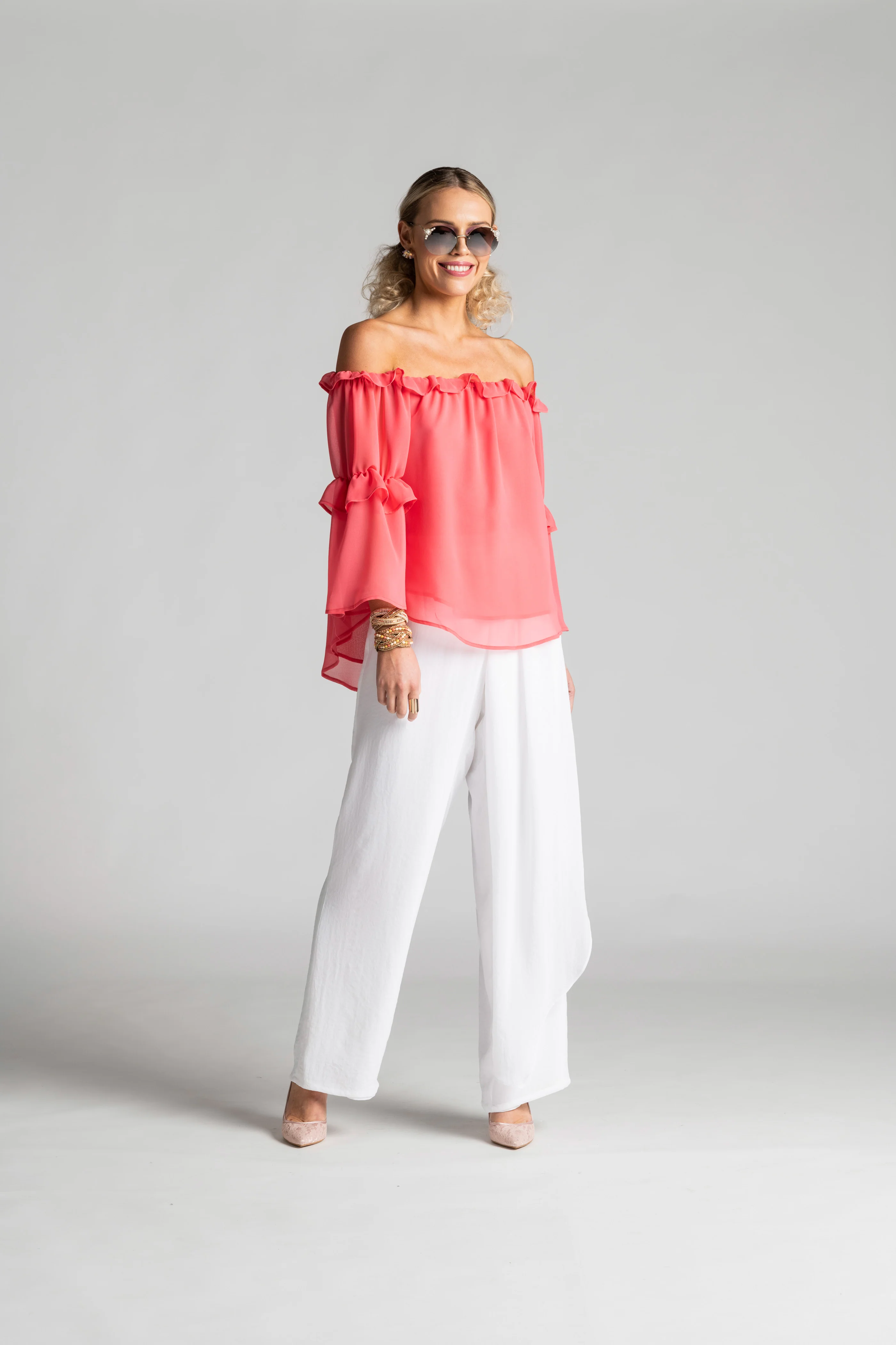 Paula Ryan Ruffle Neck Blouse - Grenadine - Image 2