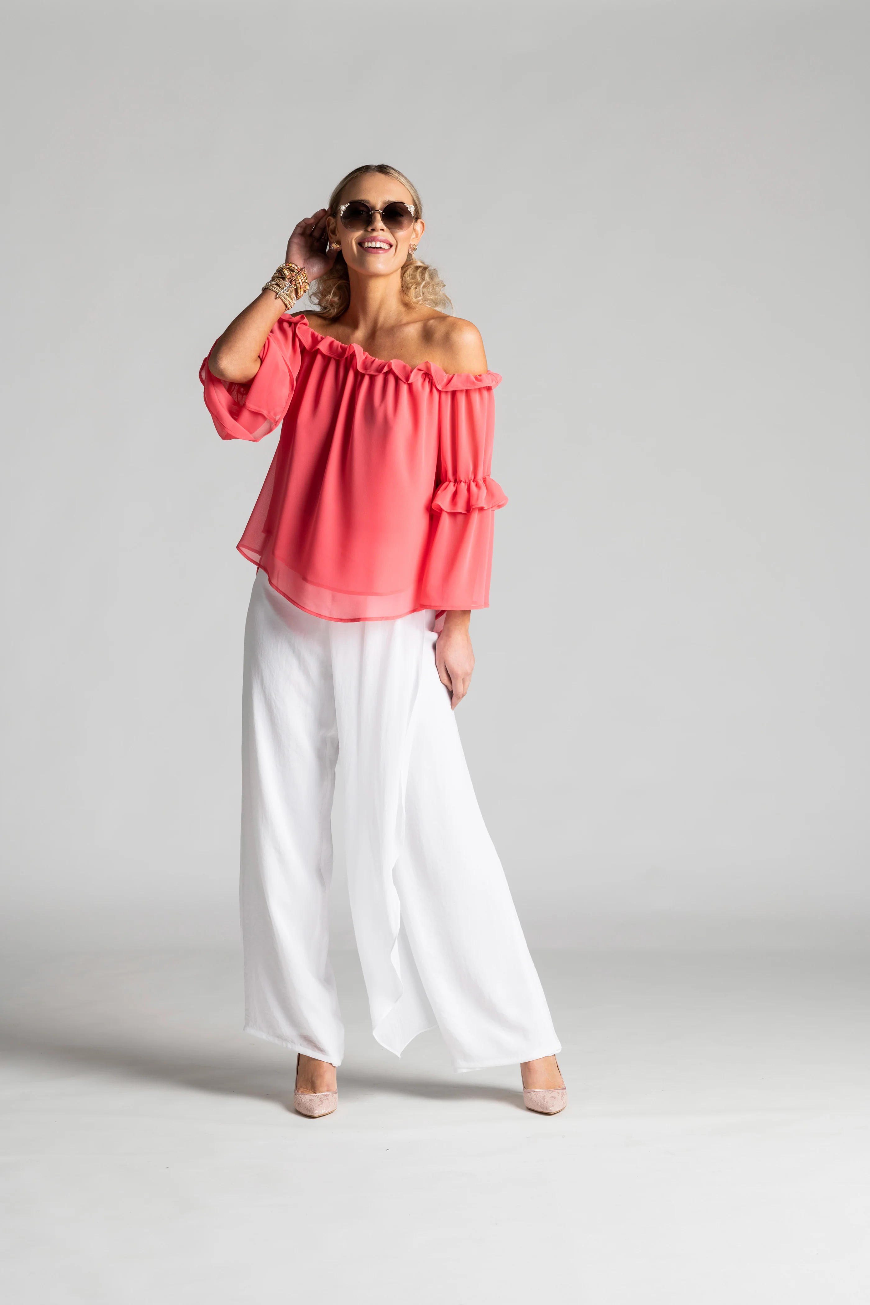 Paula Ryan Ruffle Neck Blouse - Grenadine - Image 3