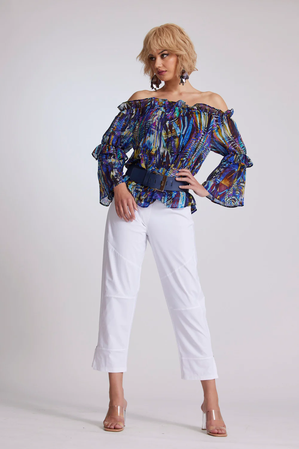 Paula Ryan Ruffle Neck Blouse - Mosaic Print - Image 3