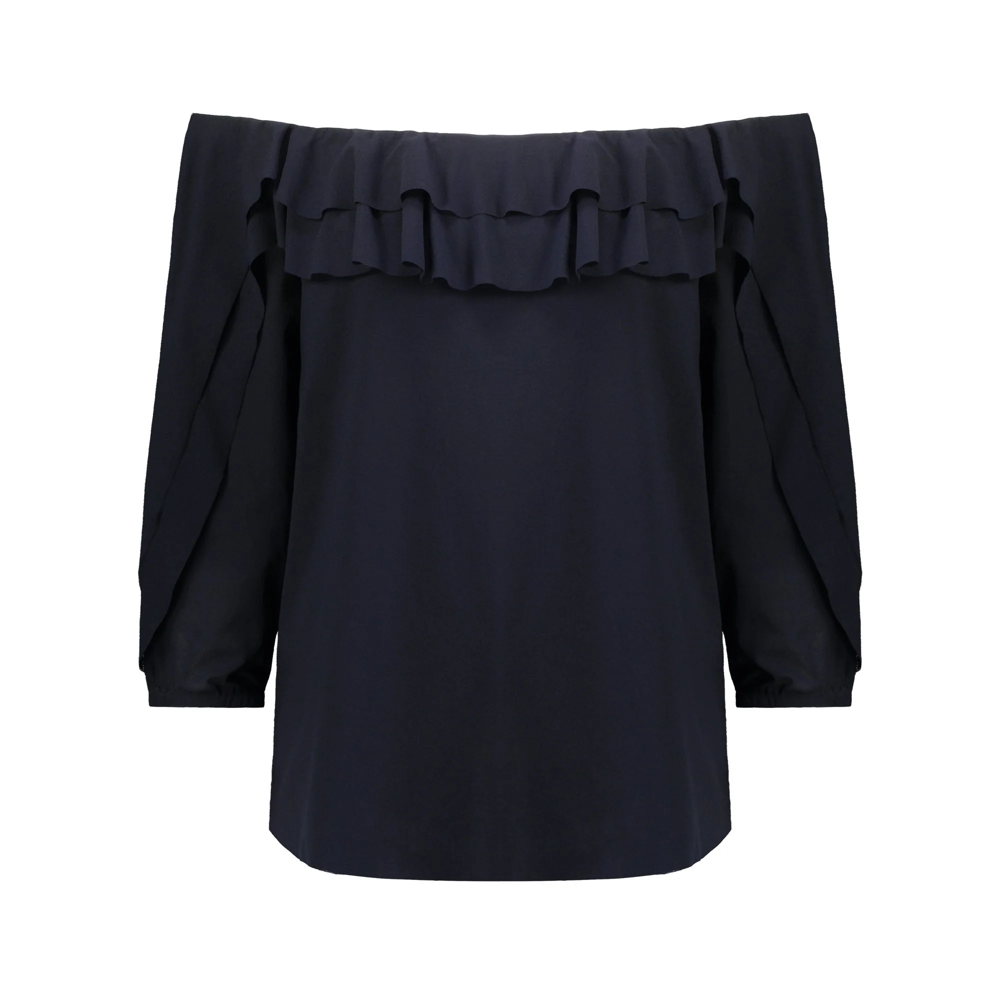 Paula Ryan Ruffle Neck Peasant Top - Black