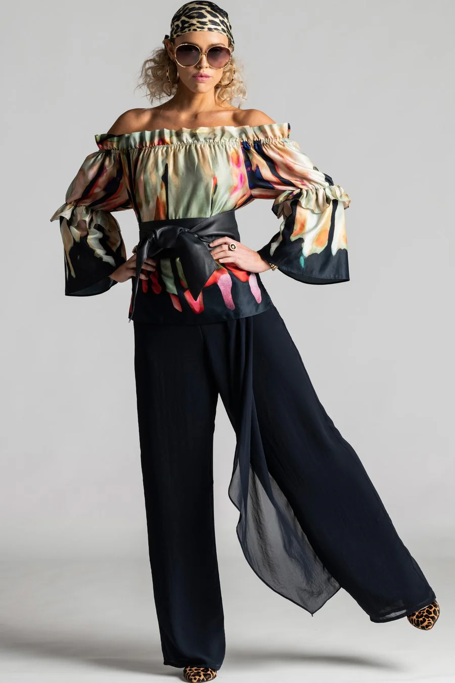 Paula Ryan Ruffle Neck Print Blouse - Image 2