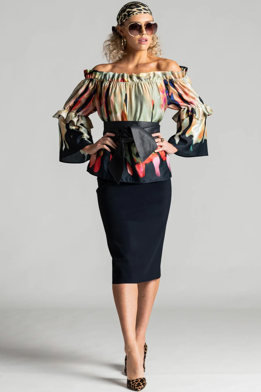 Paula Ryan Ruffle Neck Print Blouse - Image 5