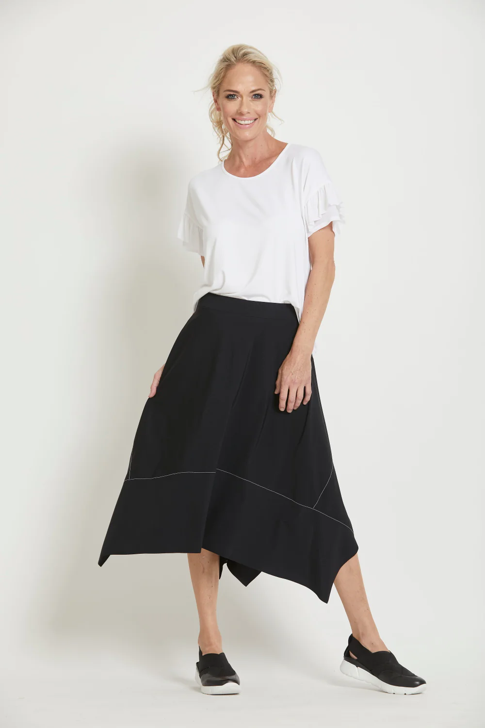 Paula Ryan Scoop Neck Ruffled Mesh Sleeve Top - Image 2