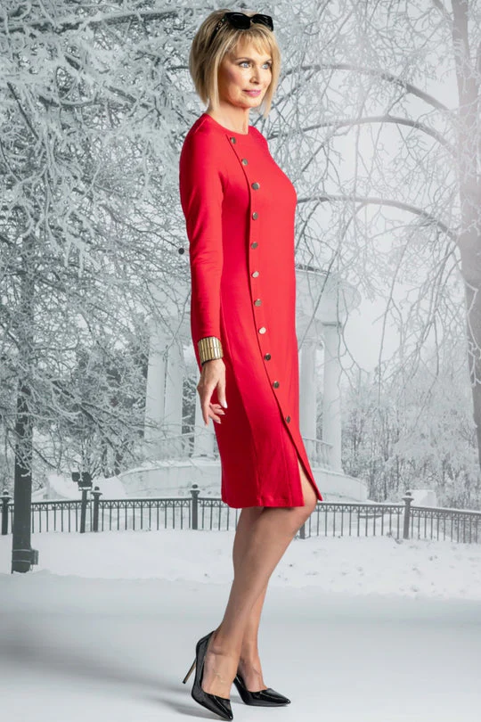 Paula Ryan Side Buttoned Dress - Red - Image 3