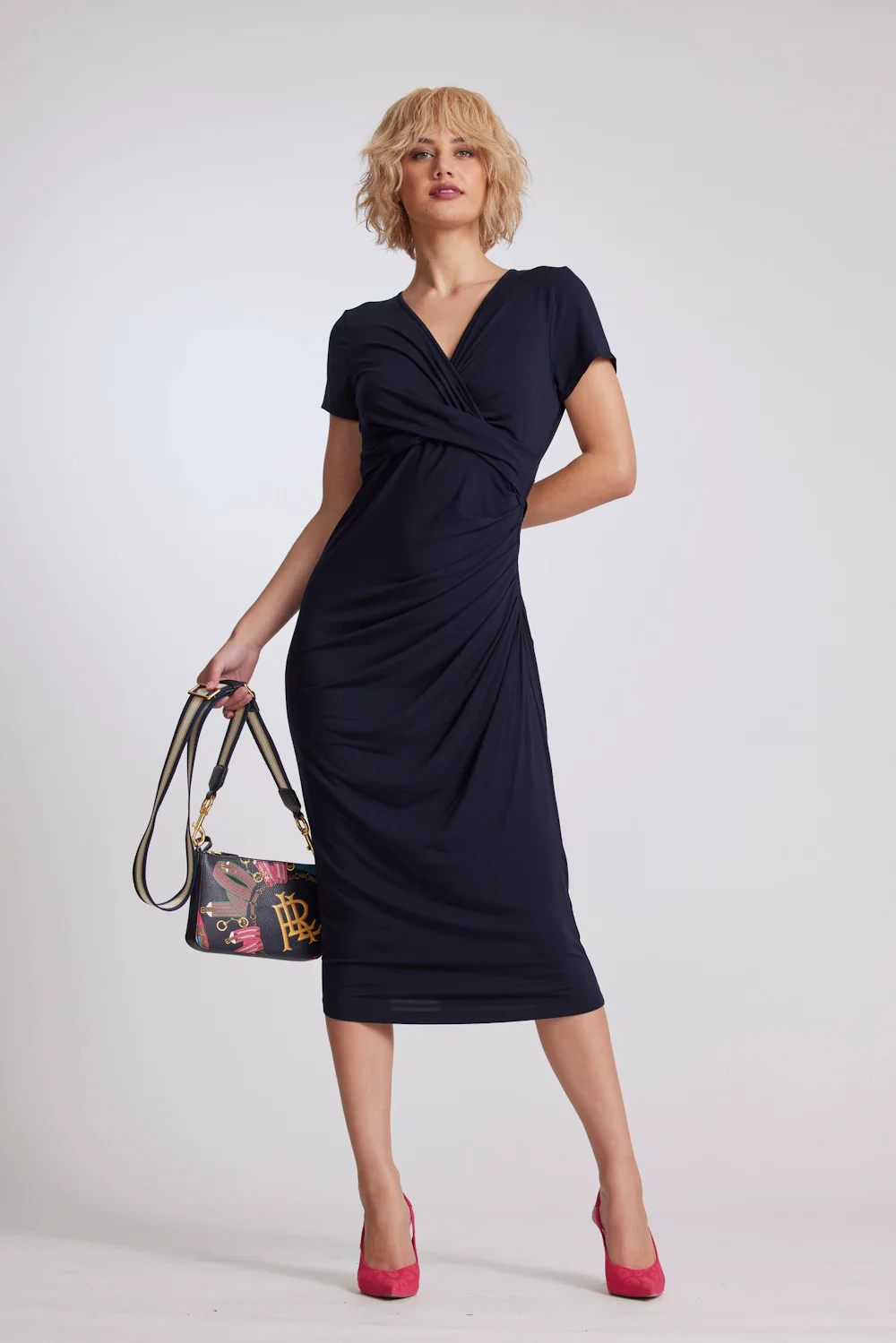 Paula Ryan Side Gathered Cap Sleeve Dress - French Navy
