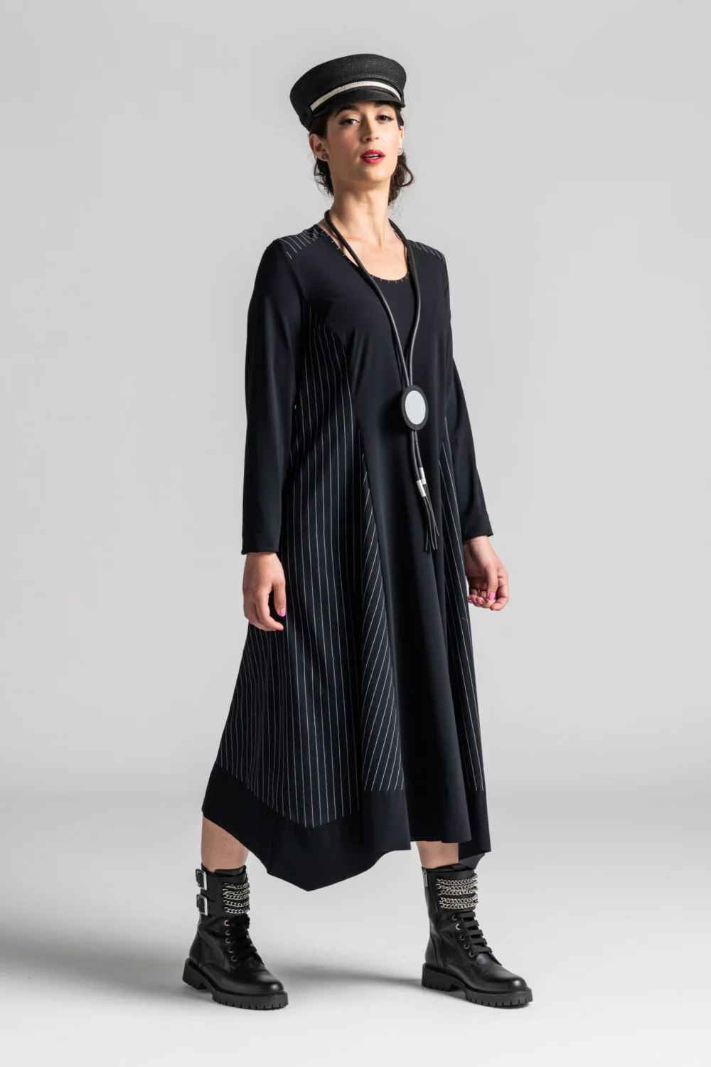 Paula Ryan Side Stripe A Line Tab Dress