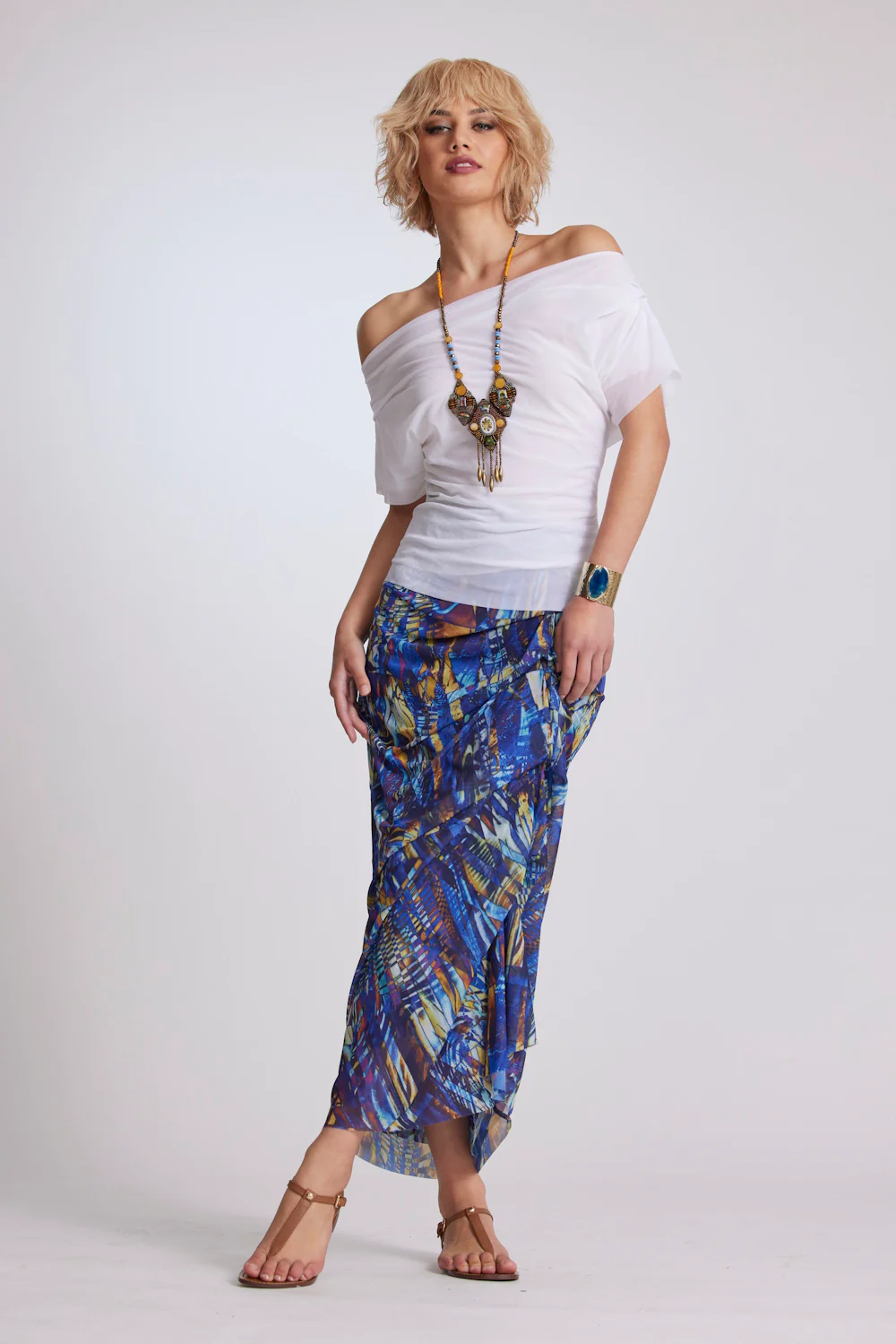 Paula Ryan Side Tuck Skirt - Mosaic Print - Image 2