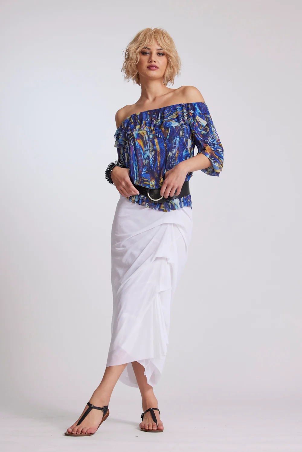 Paula Ryan Side Tuck Stretch Mesh Skirt - Navy..... - Image 2